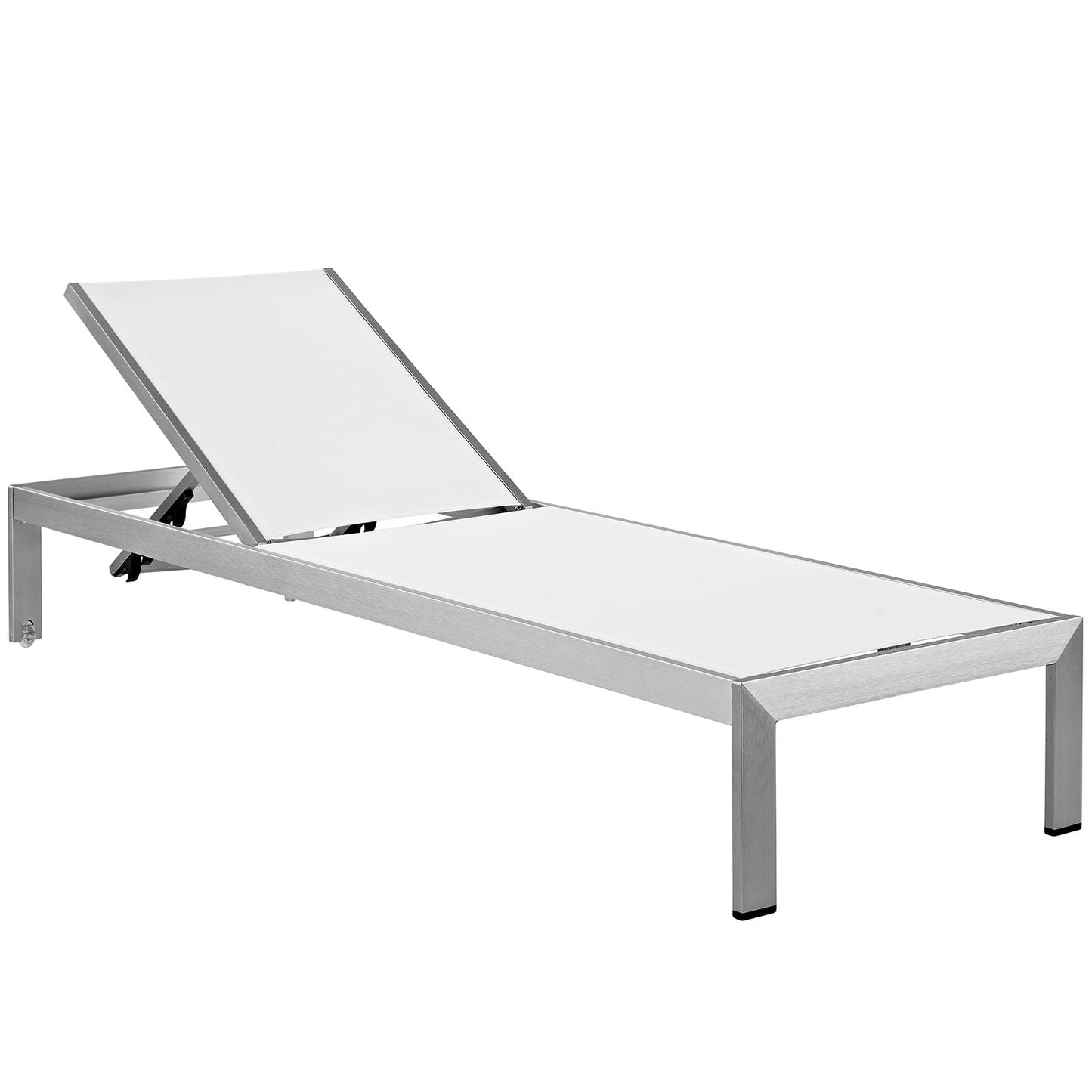 Shore Outdoor Patio Aluminum Mesh Chaise Silver White EEI-2249-SLV-WHI