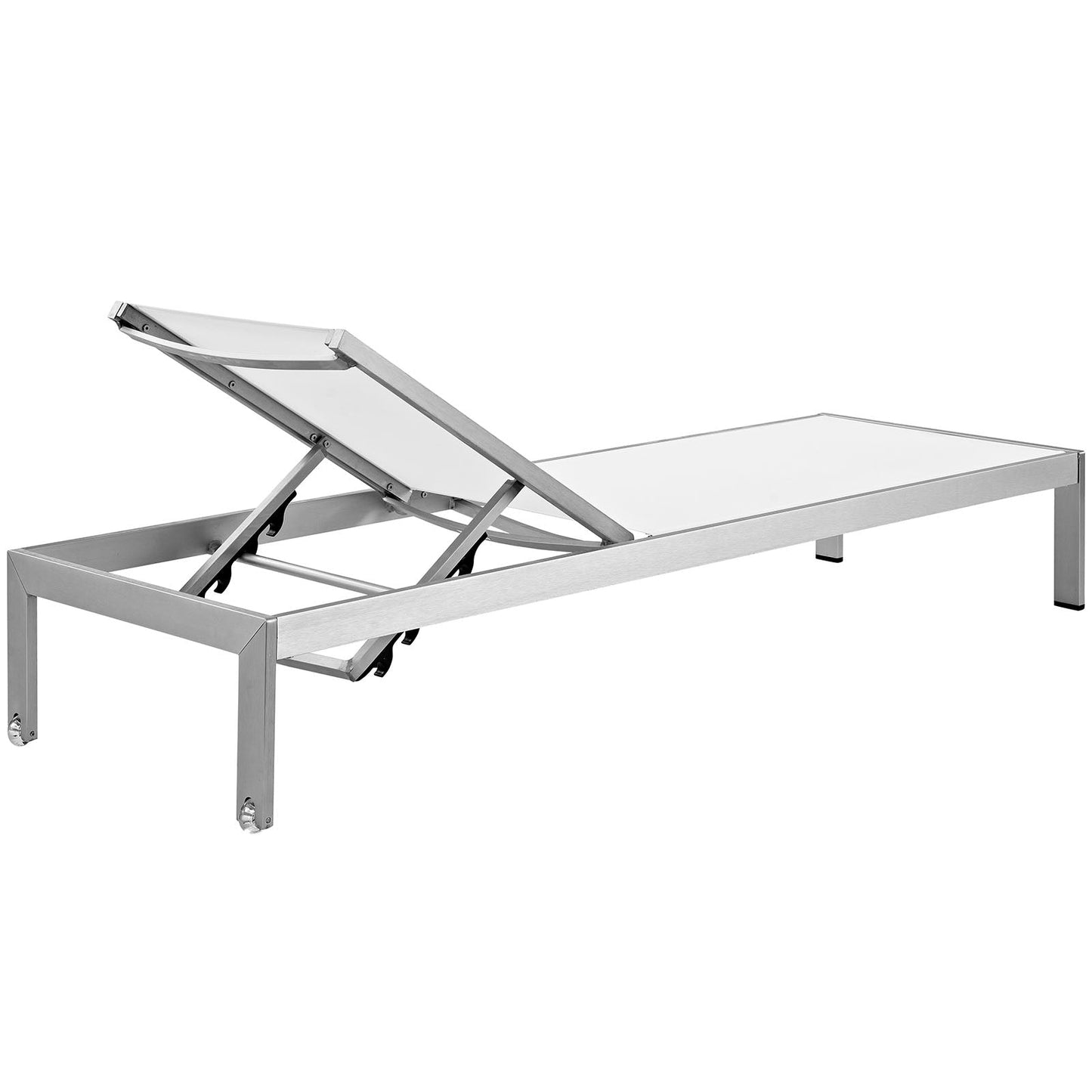 Shore Outdoor Patio Aluminum Mesh Chaise Silver White EEI-2249-SLV-WHI