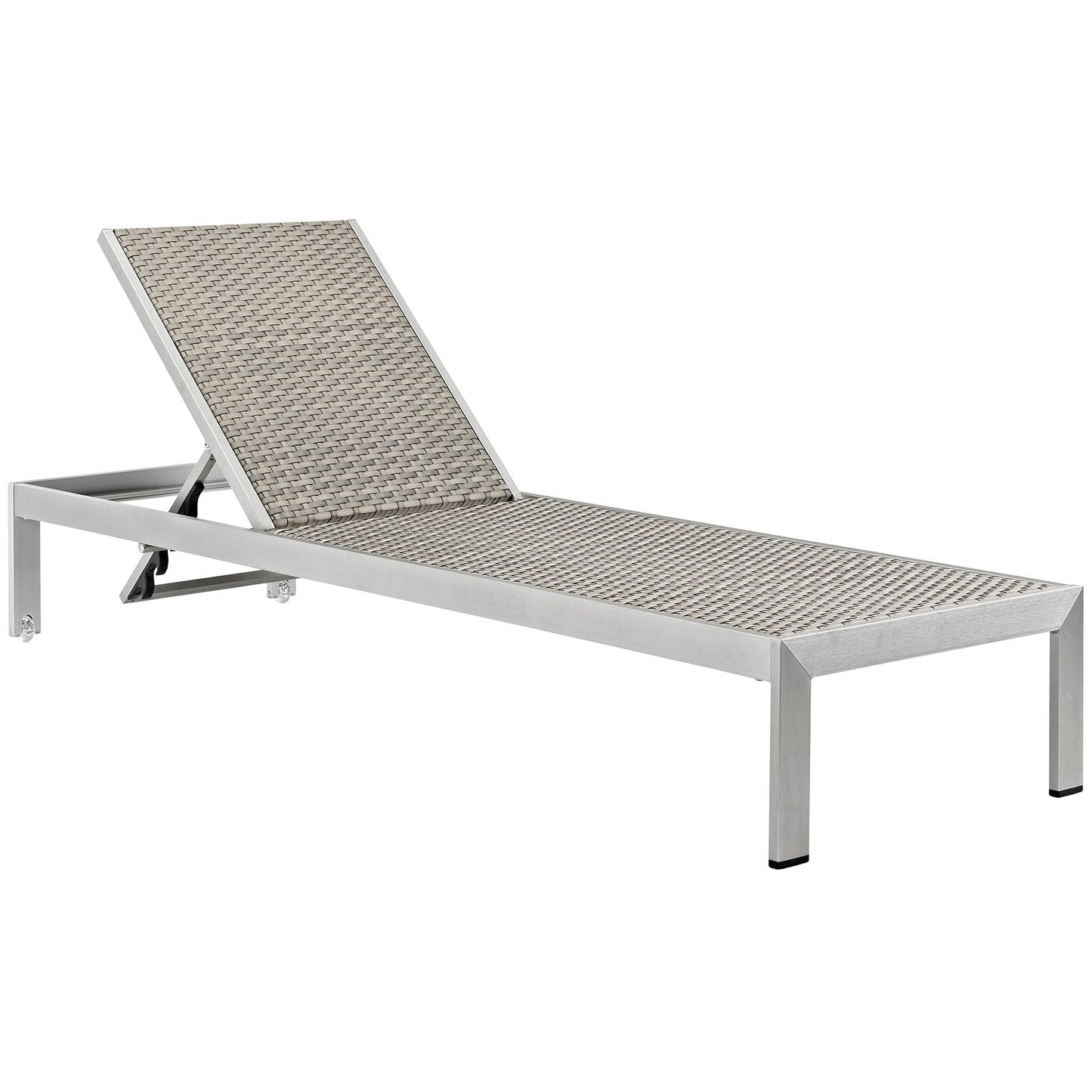 Shore Outdoor Patio Aluminum Rattan Chaise Silver Brown Gray EEI-2250-SLV-GRY