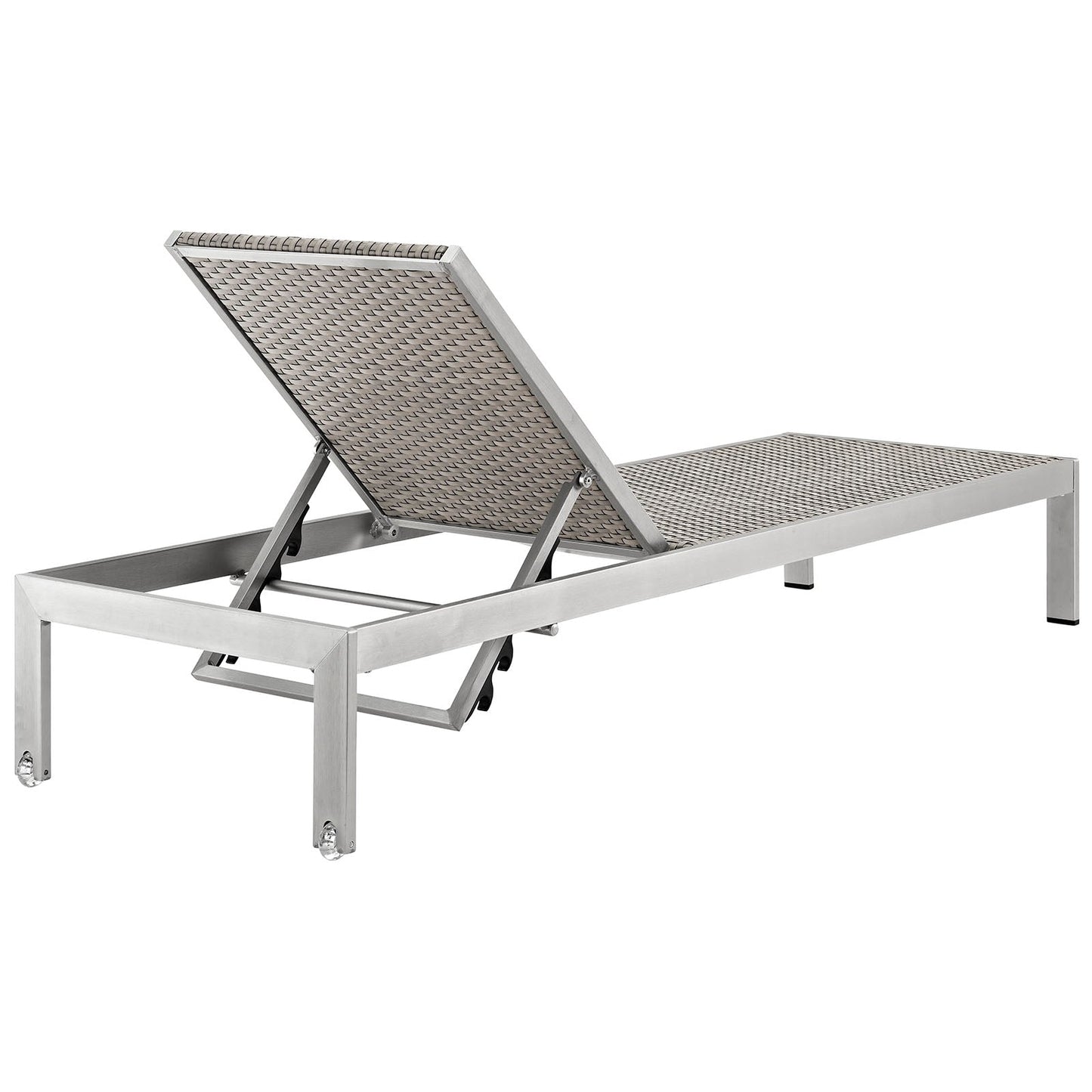 Shore Outdoor Patio Aluminum Rattan Chaise Silver Brown Gray EEI-2250-SLV-GRY