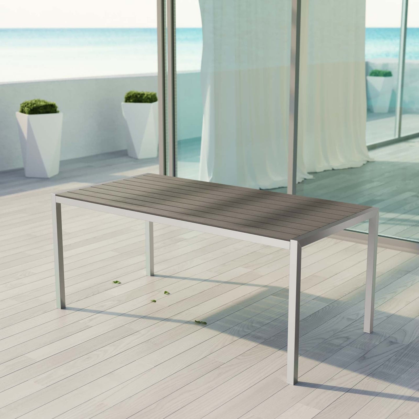 Shore Outdoor Patio Aluminum Dining Table Silver Gray EEI-2251-SLV-GRY