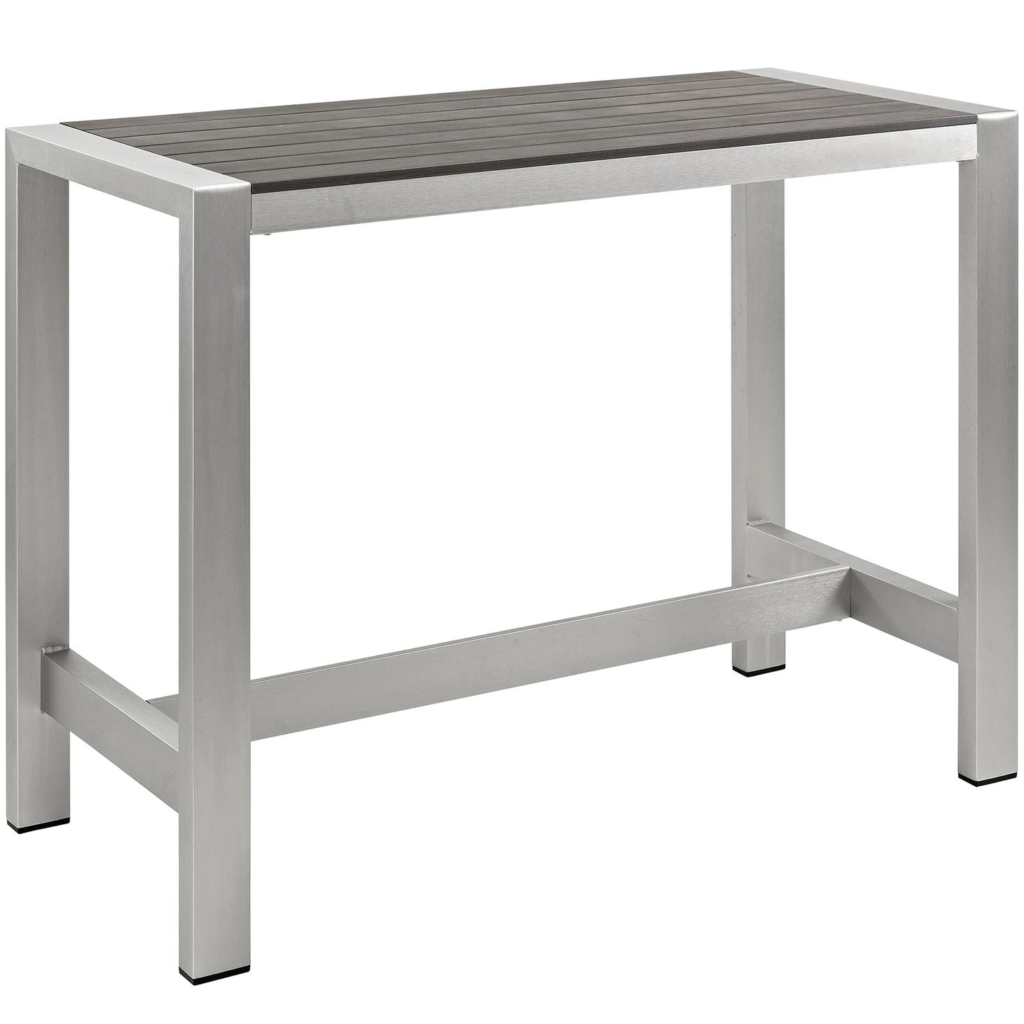 Shore Outdoor Patio Aluminum Rectangle Bar Table Silver Gray EEI-2253-SLV-GRY