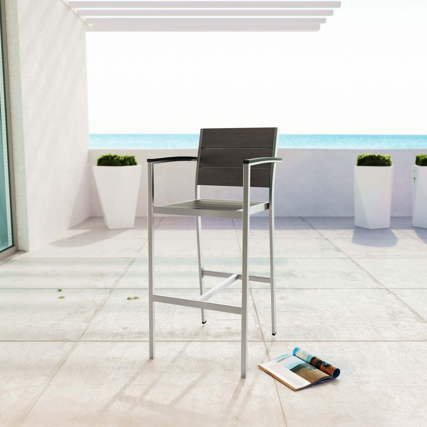 Shore Outdoor Patio Aluminum Bar Stool Silver Gray EEI-2254-SLV-GRY