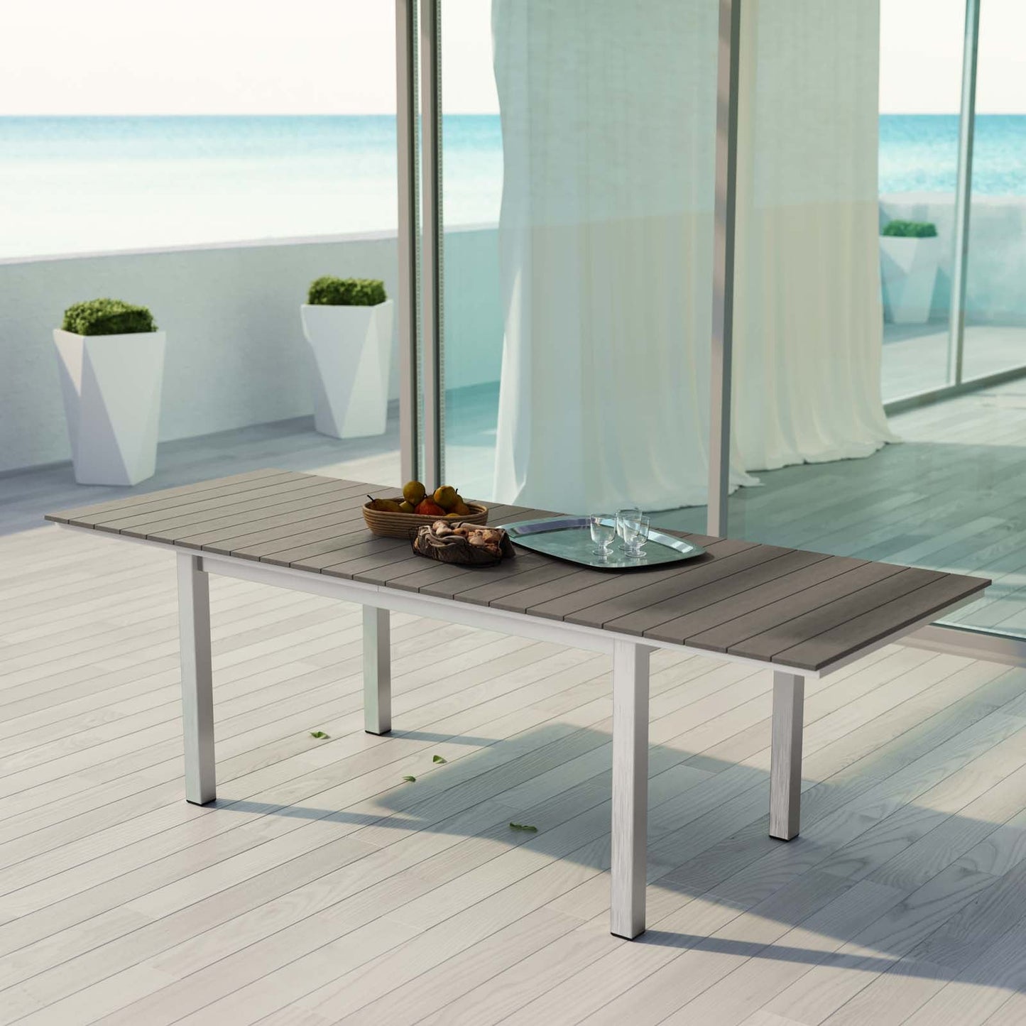 Shore Outdoor Patio Wood Dining Table Silver Gray EEI-2257-SLV-GRY