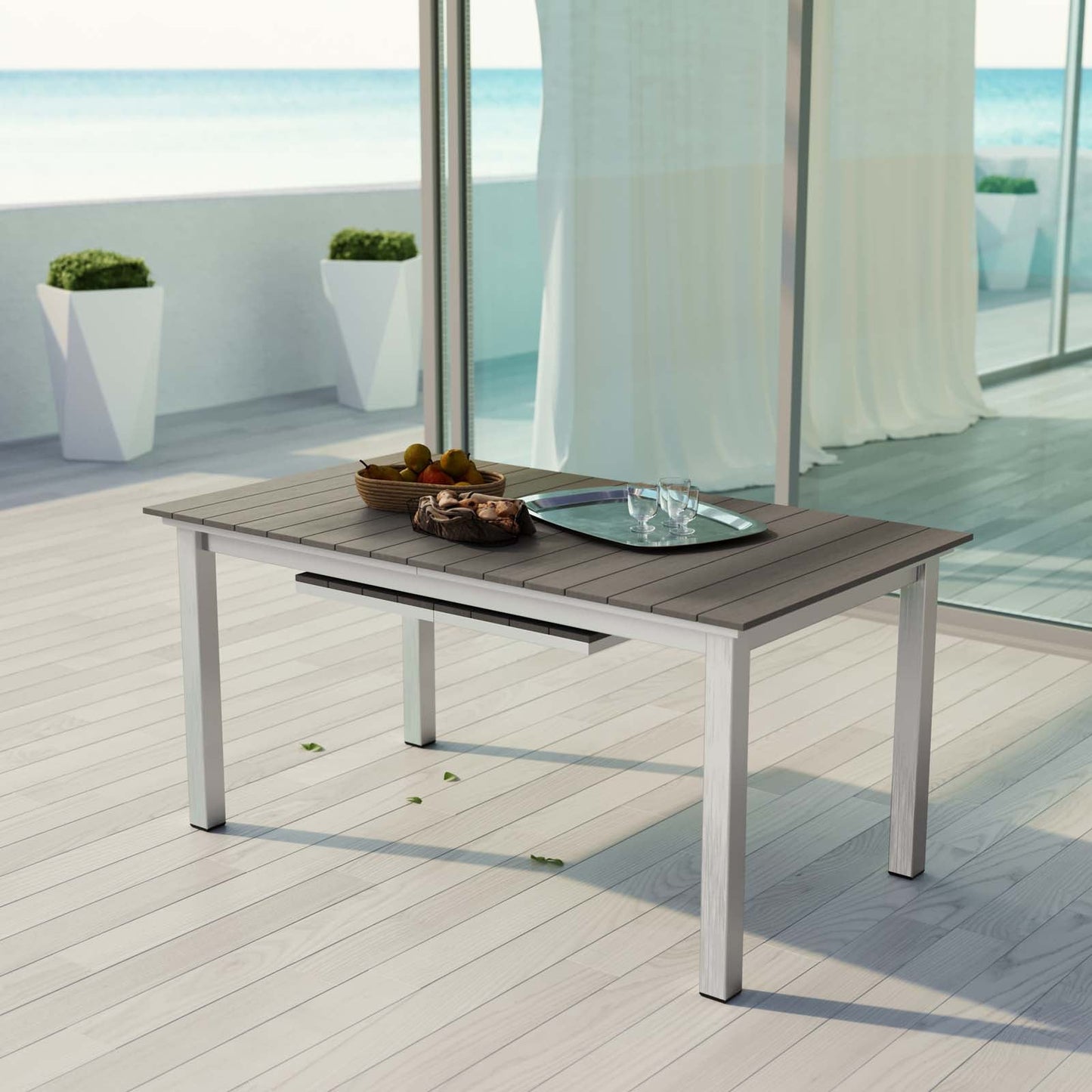 Shore Outdoor Patio Wood Dining Table Silver Gray EEI-2257-SLV-GRY