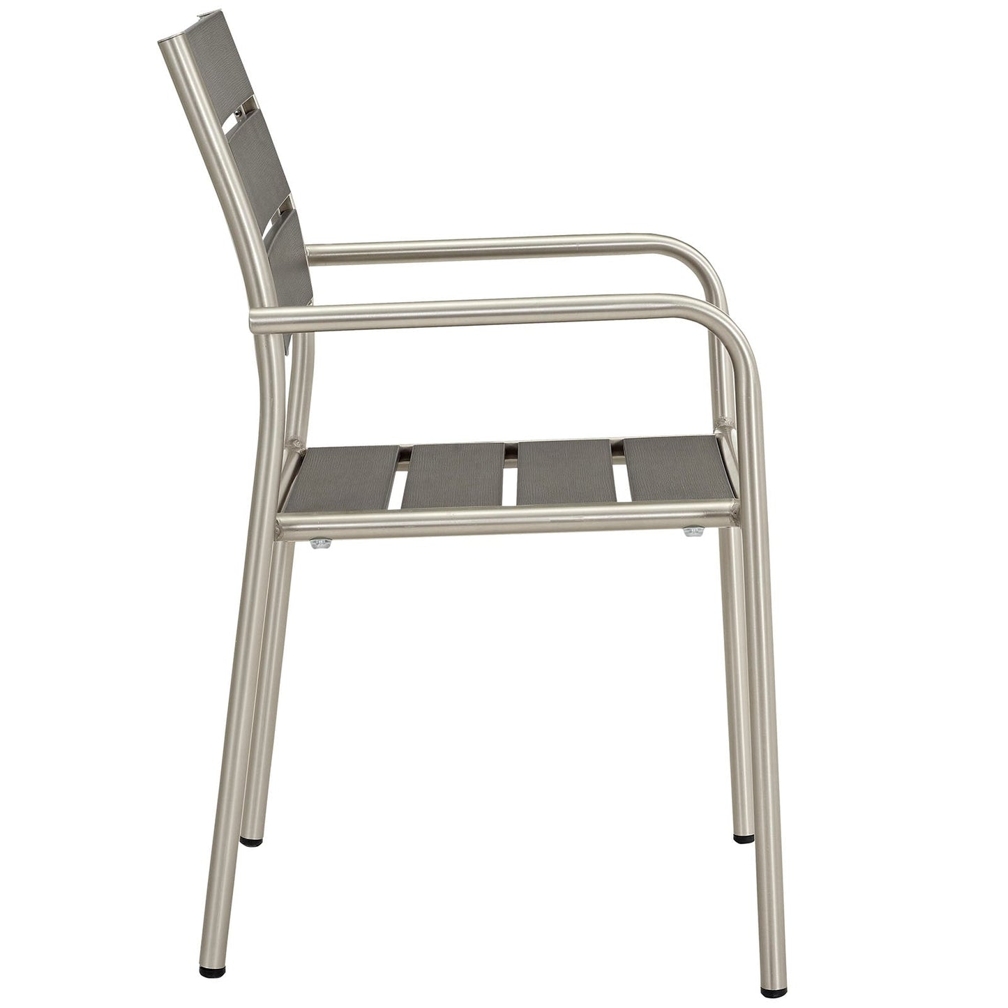 Shore Outdoor Patio Aluminum Dining Rounded Armchair Silver Gray EEI-2258-SLV-GRY