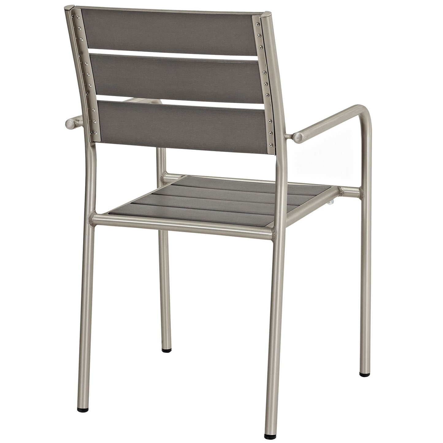 Shore Outdoor Patio Aluminum Dining Rounded Armchair Silver Gray EEI-2258-SLV-GRY