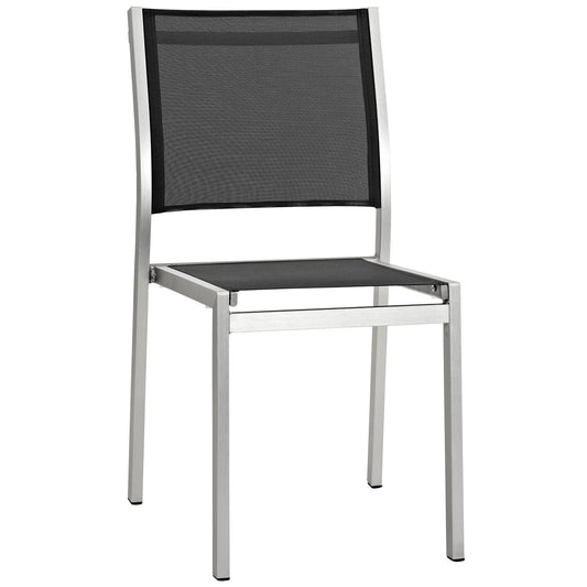 Shore Outdoor Patio Aluminum Side Chair Silver Black EEI-2259-SLV-BLK