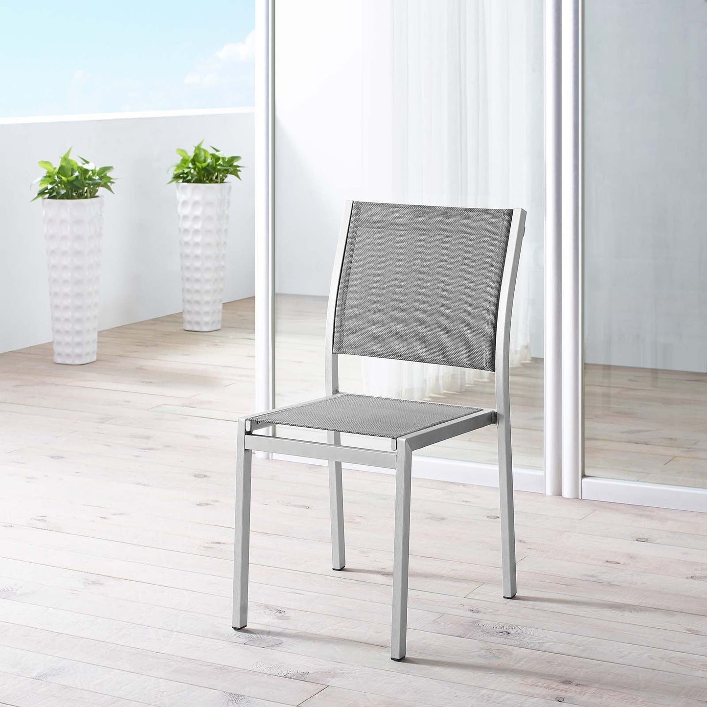 Shore Outdoor Patio Aluminum Side Chair Silver Gray EEI-2259-SLV-GRY