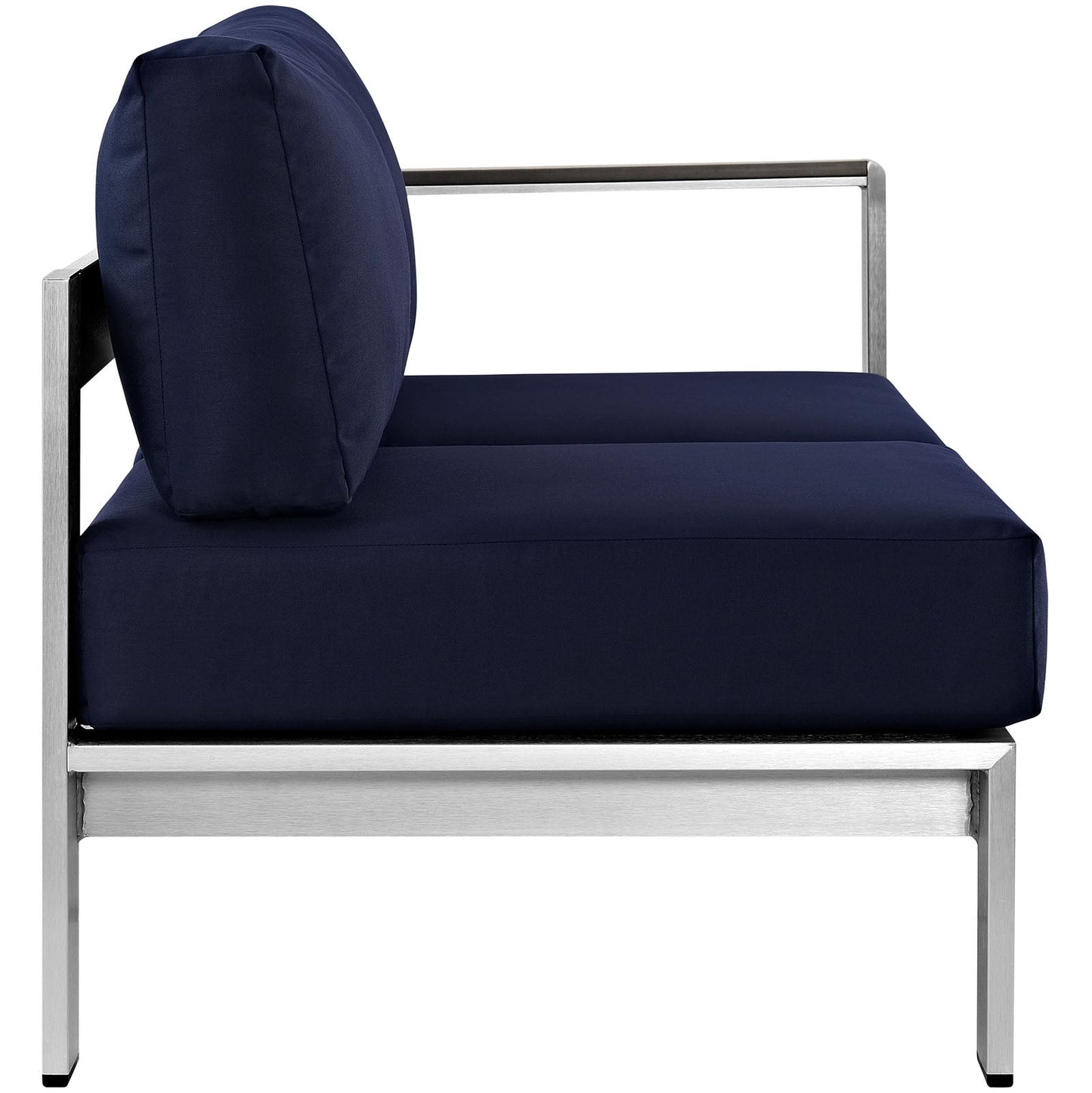 Shore Right-Arm Corner Sectional Outdoor Patio Aluminum Loveseat Silver Navy EEI-2262-SLV-NAV