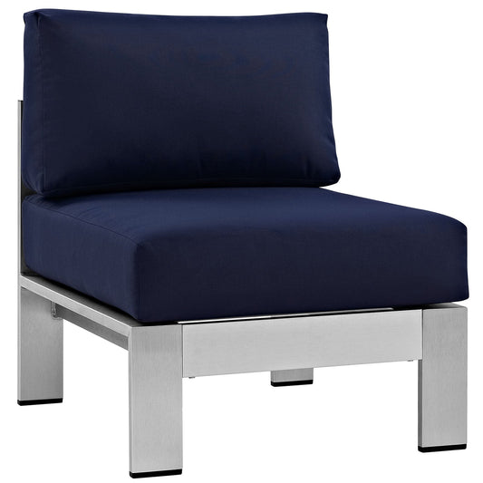 Shore Armless Outdoor Patio Aluminum Chair Silver Navy EEI-2263-SLV-NAV