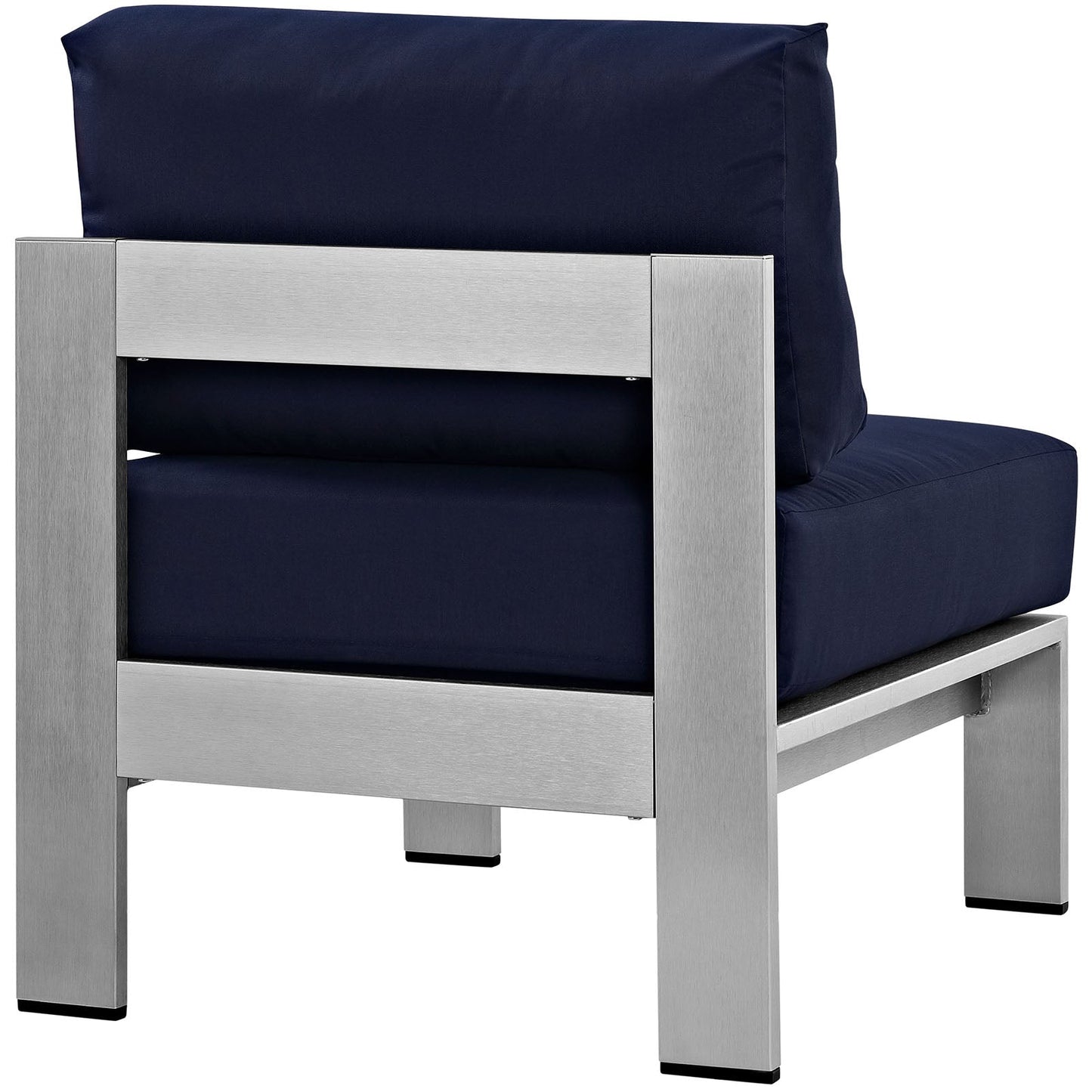 Shore Armless Outdoor Patio Aluminum Chair Silver Navy EEI-2263-SLV-NAV