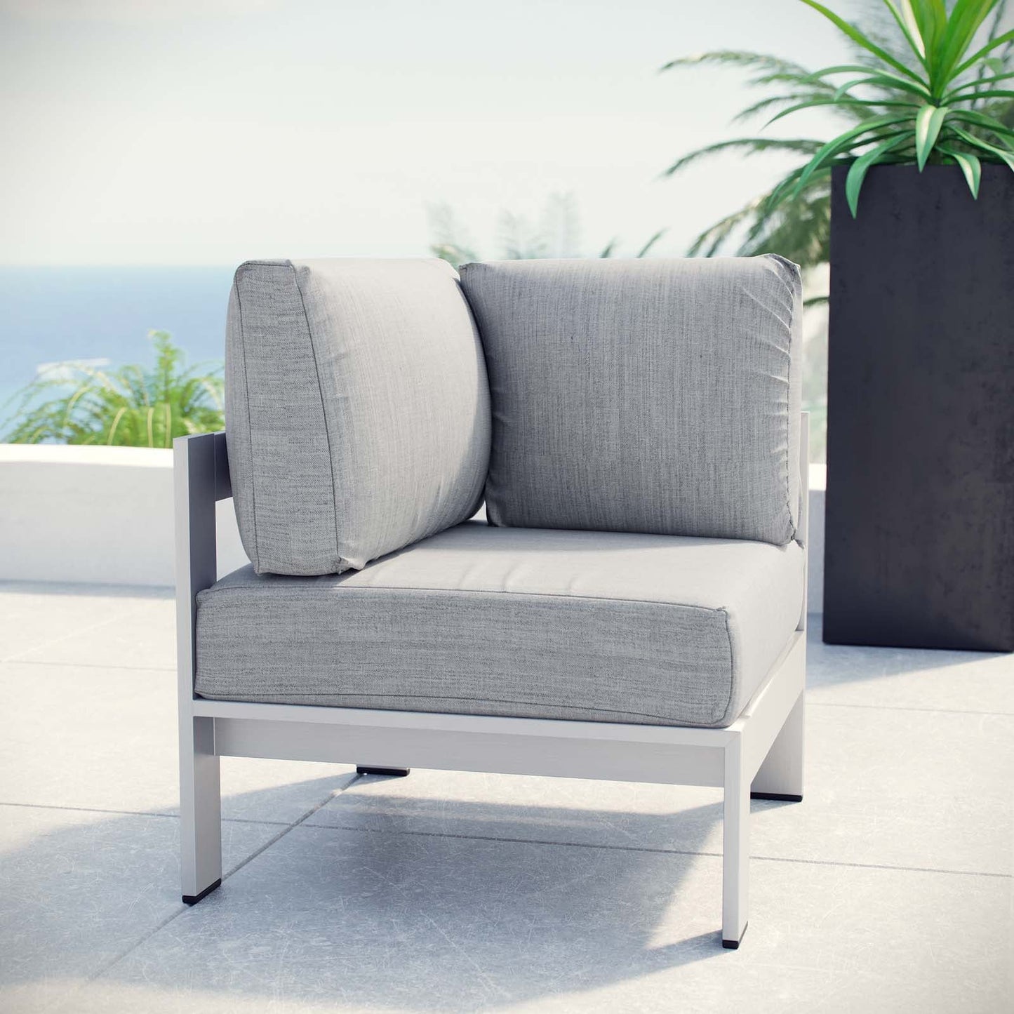 Shore Outdoor Patio Aluminum Corner Sofa Silver Gray EEI-2264-SLV-GRY