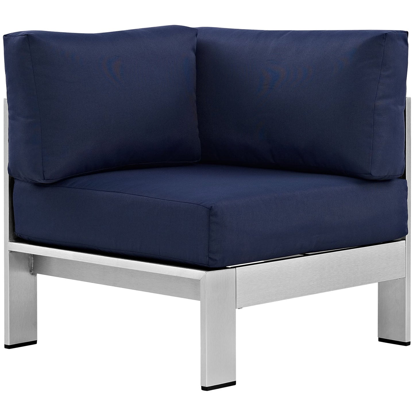 Shore Outdoor Patio Aluminum Corner Sofa Silver Navy EEI-2264-SLV-NAV