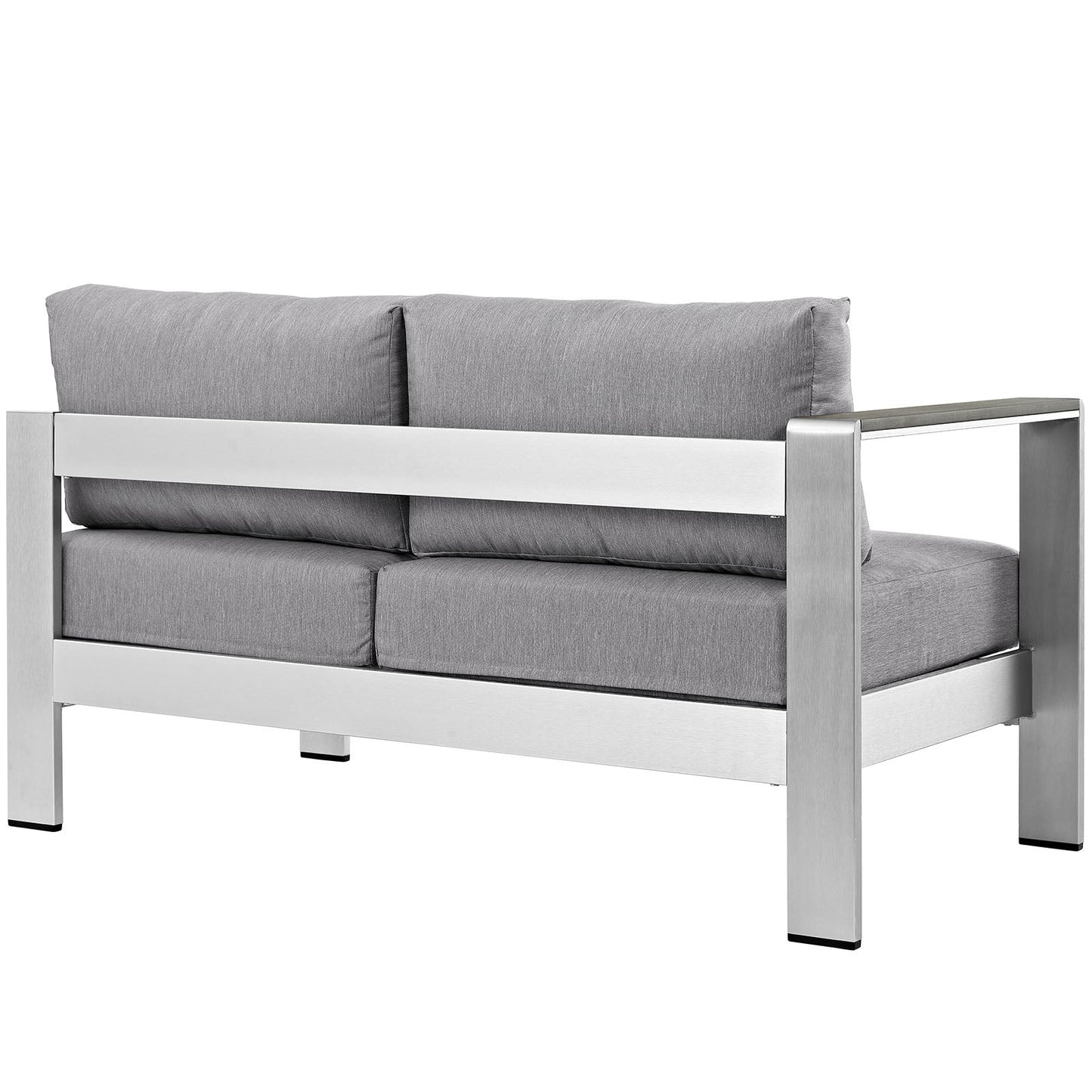 Shore Left-Arm Corner Sectional Outdoor Patio Aluminum Loveseat Silver Gray EEI-2265-SLV-GRY