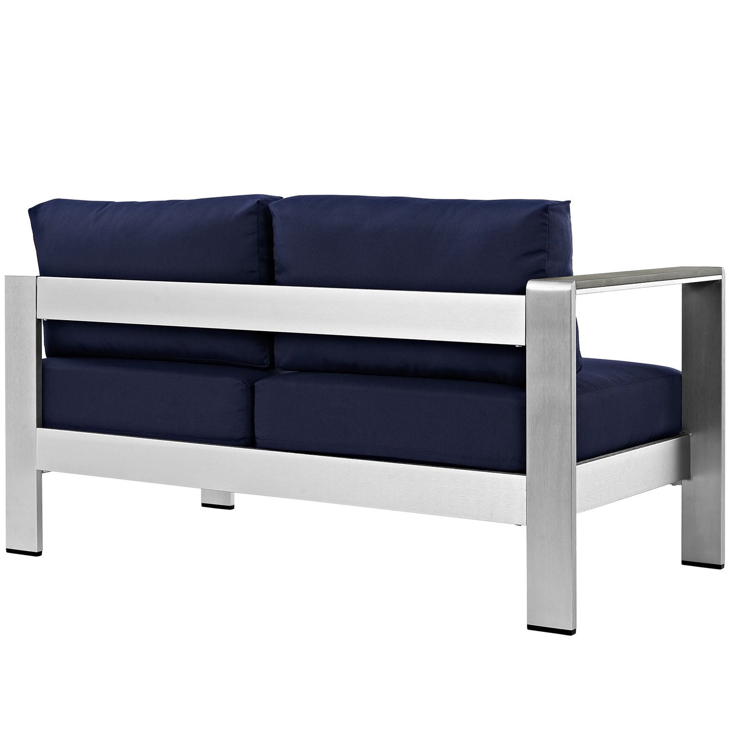 Shore Left-Arm Corner Sectional Outdoor Patio Aluminum Loveseat Silver Navy EEI-2265-SLV-NAV