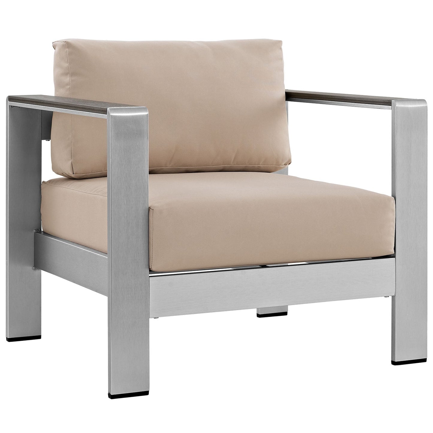 Shore Outdoor Patio Aluminum Armchair Silver Beige EEI-2266-SLV-BEI