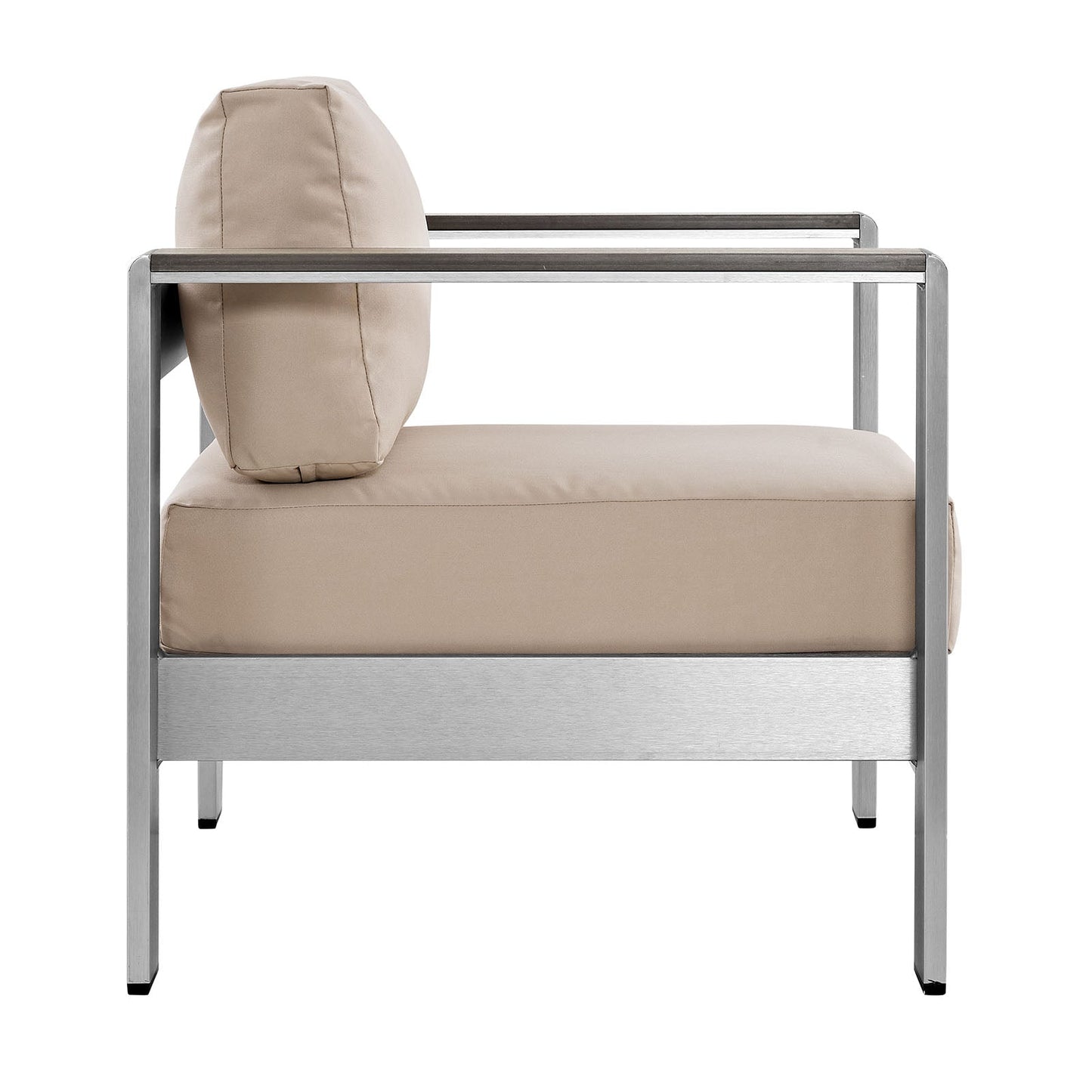 Shore Outdoor Patio Aluminum Armchair Silver Beige EEI-2266-SLV-BEI