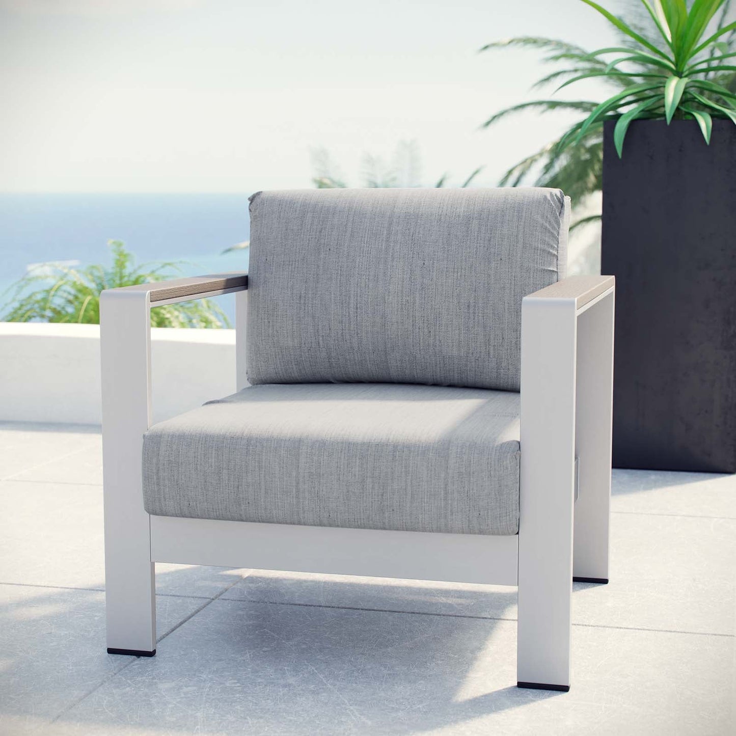 Shore Outdoor Patio Aluminum Armchair Silver Gray EEI-2266-SLV-GRY