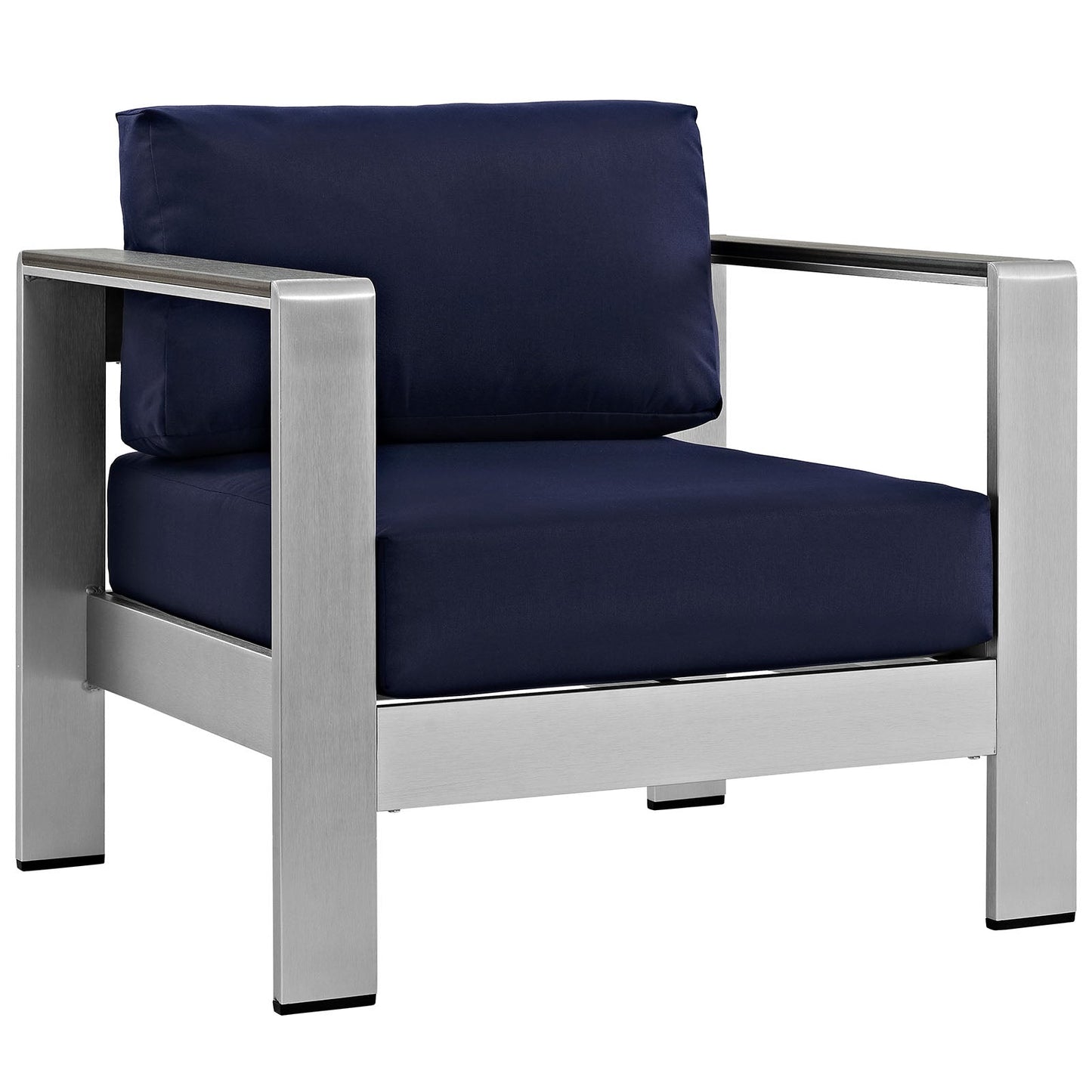 Shore Outdoor Patio Aluminum Armchair Silver Navy EEI-2266-SLV-NAV