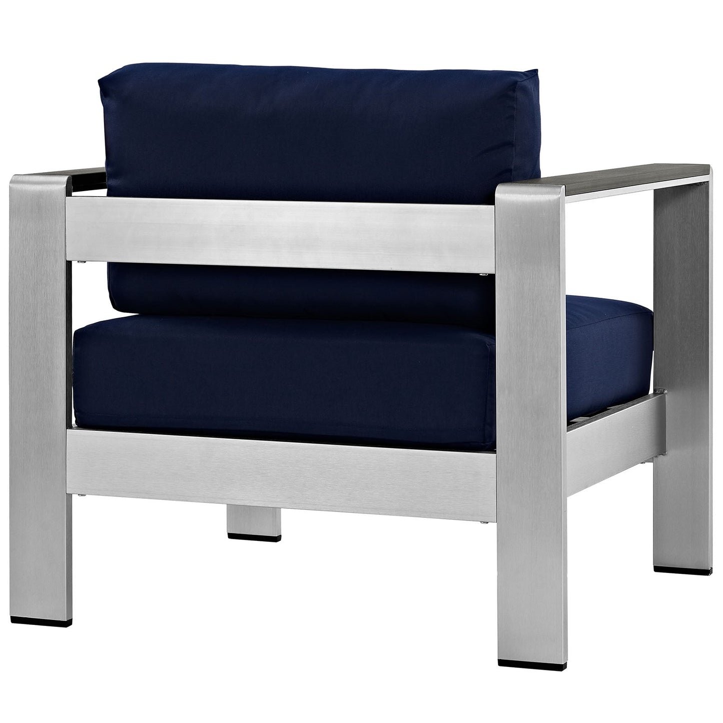 Shore Outdoor Patio Aluminum Armchair Silver Navy EEI-2266-SLV-NAV