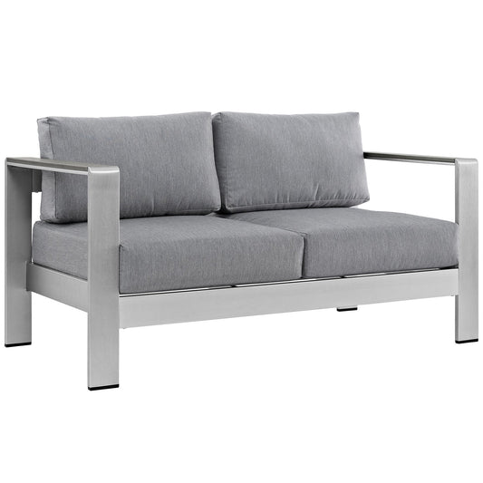 Shore Outdoor Patio Aluminum Loveseat Silver Gray EEI-2267-SLV-GRY