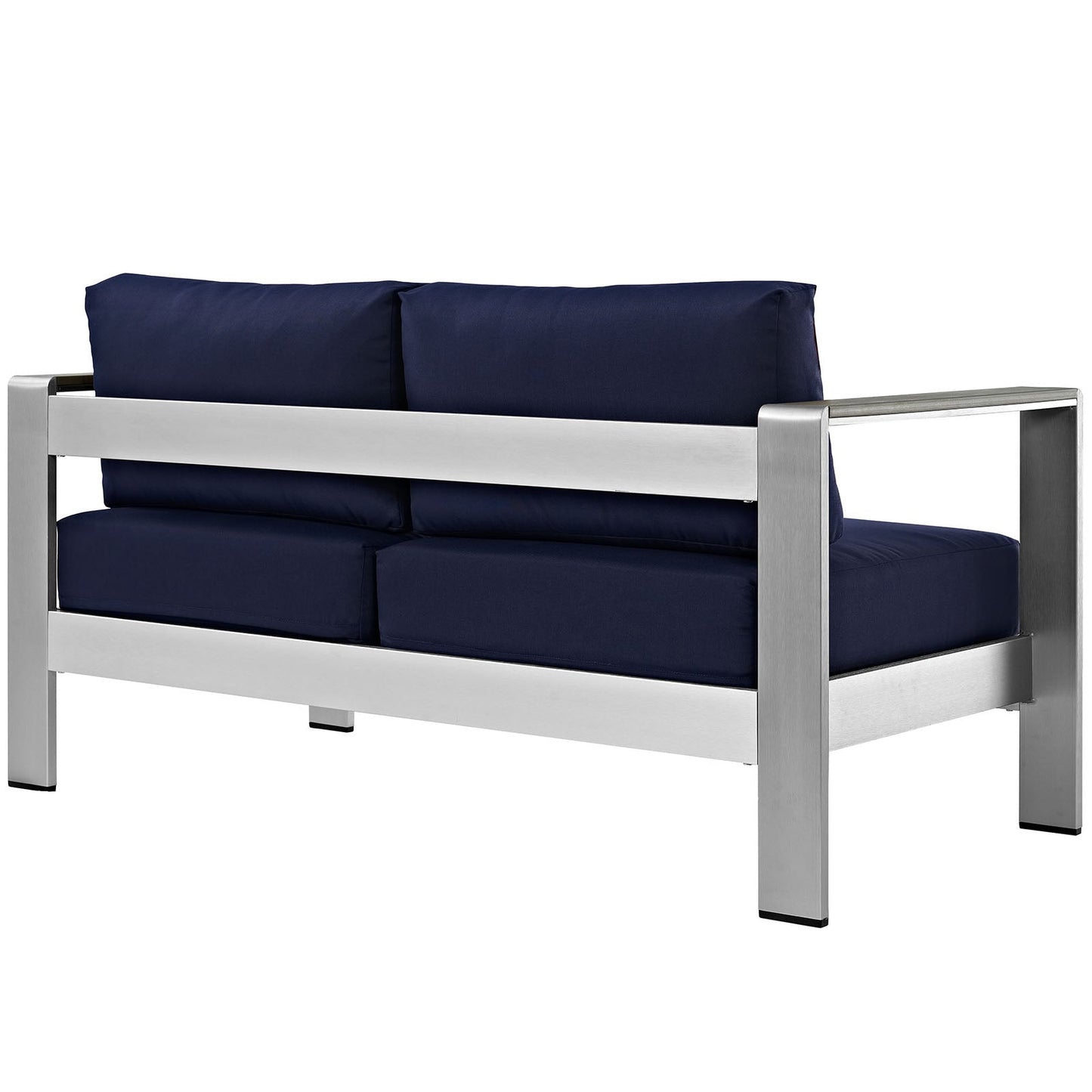 Shore Outdoor Patio Aluminum Loveseat Silver Navy EEI-2267-SLV-NAV