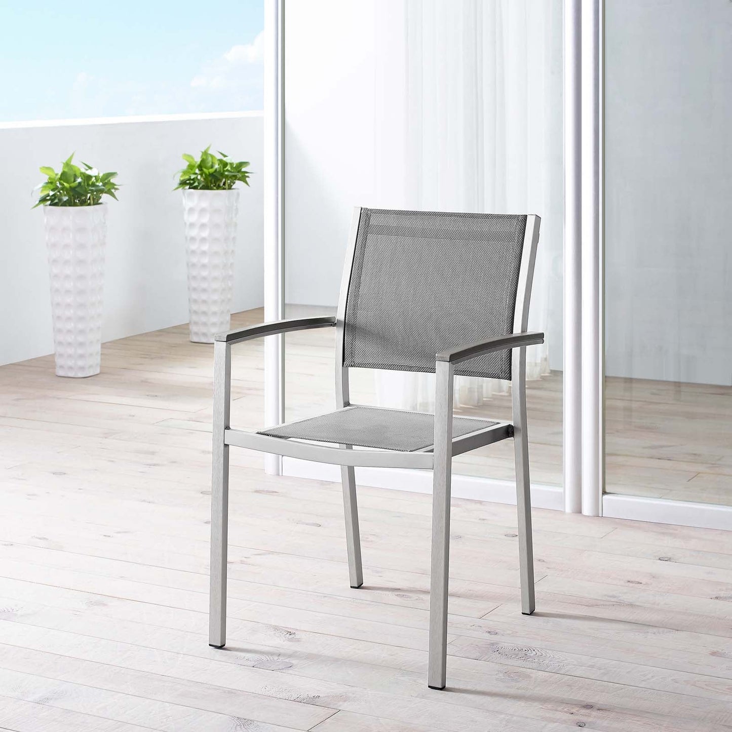 Shore Outdoor Patio Aluminum Dining Chair Silver Gray EEI-2272-SLV-GRY