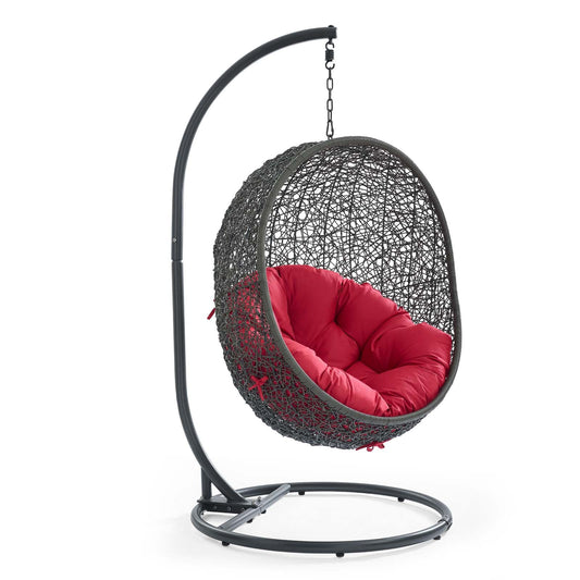 Hide Outdoor Patio Swing Chair With Stand Gray Red EEI-2273-GRY-RED