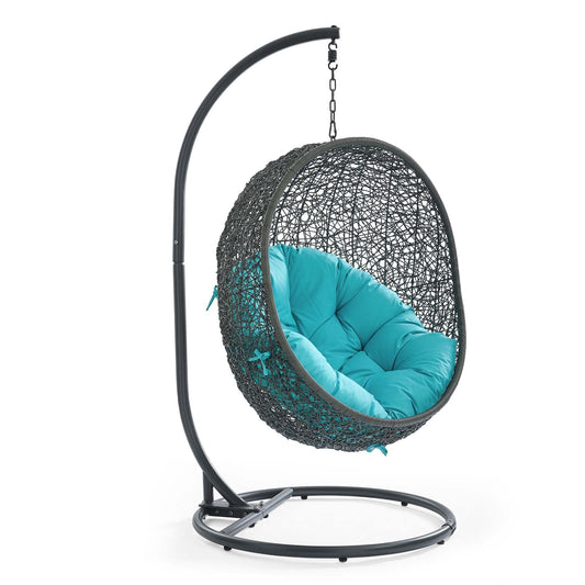 Hide Outdoor Patio Swing Chair With Stand Gray Turquoise EEI-2273-GRY-TRQ