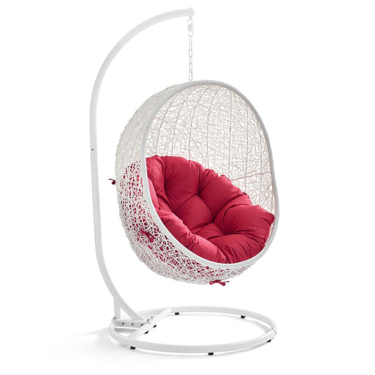 Hide Outdoor Patio Swing Chair With Stand White Red EEI-2273-WHI-RED