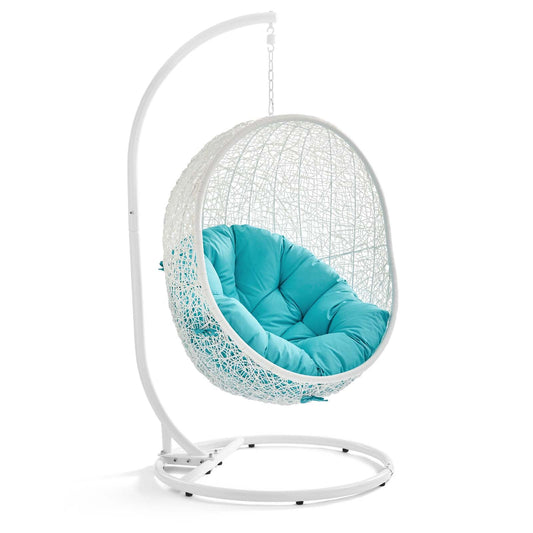 Hide Outdoor Patio Swing Chair With Stand White Turquoise EEI-2273-WHI-TRQ