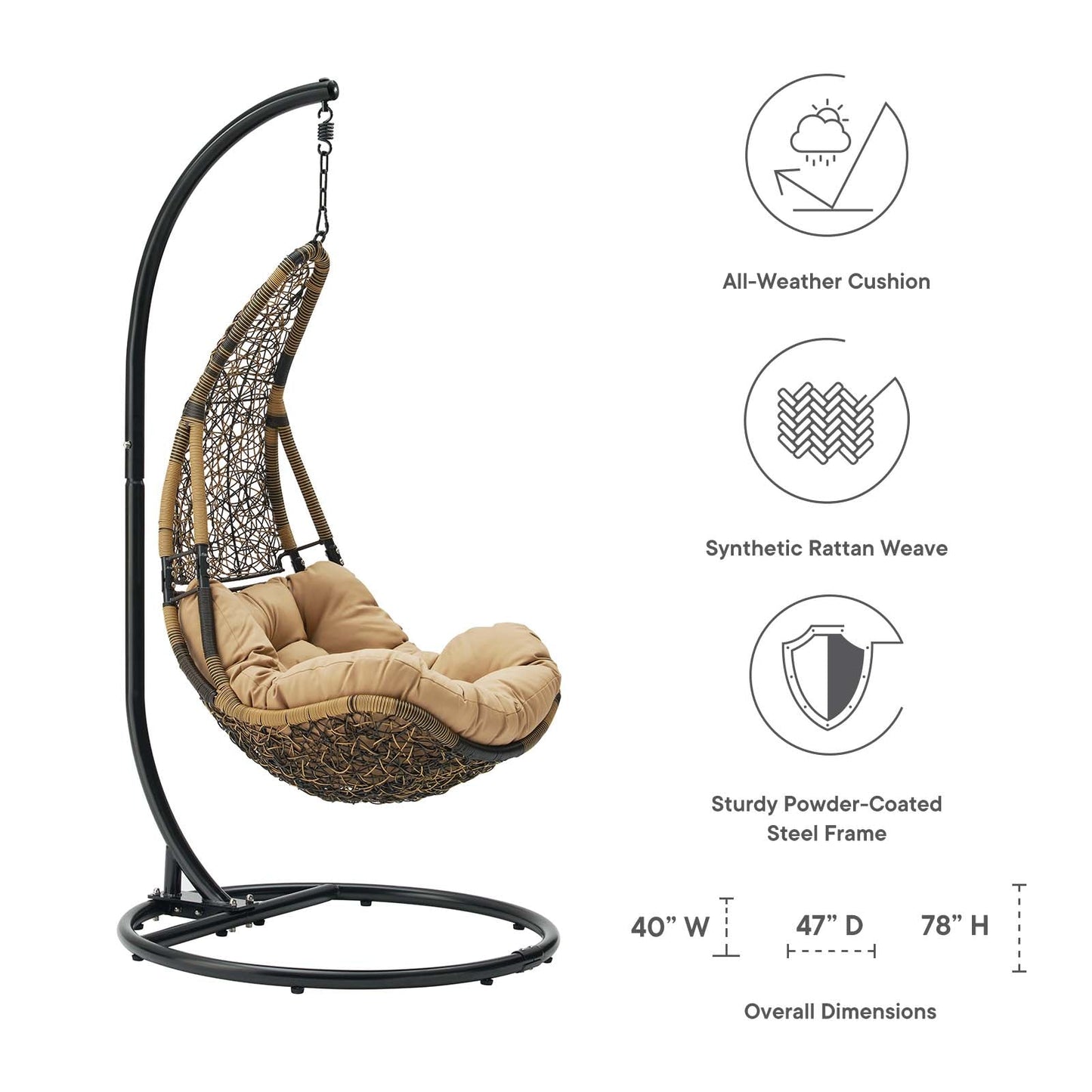 Abate Wicker Rattan Outdoor Patio Swing Chair Black Mocha EEI-2276-BLK-MOC-SET