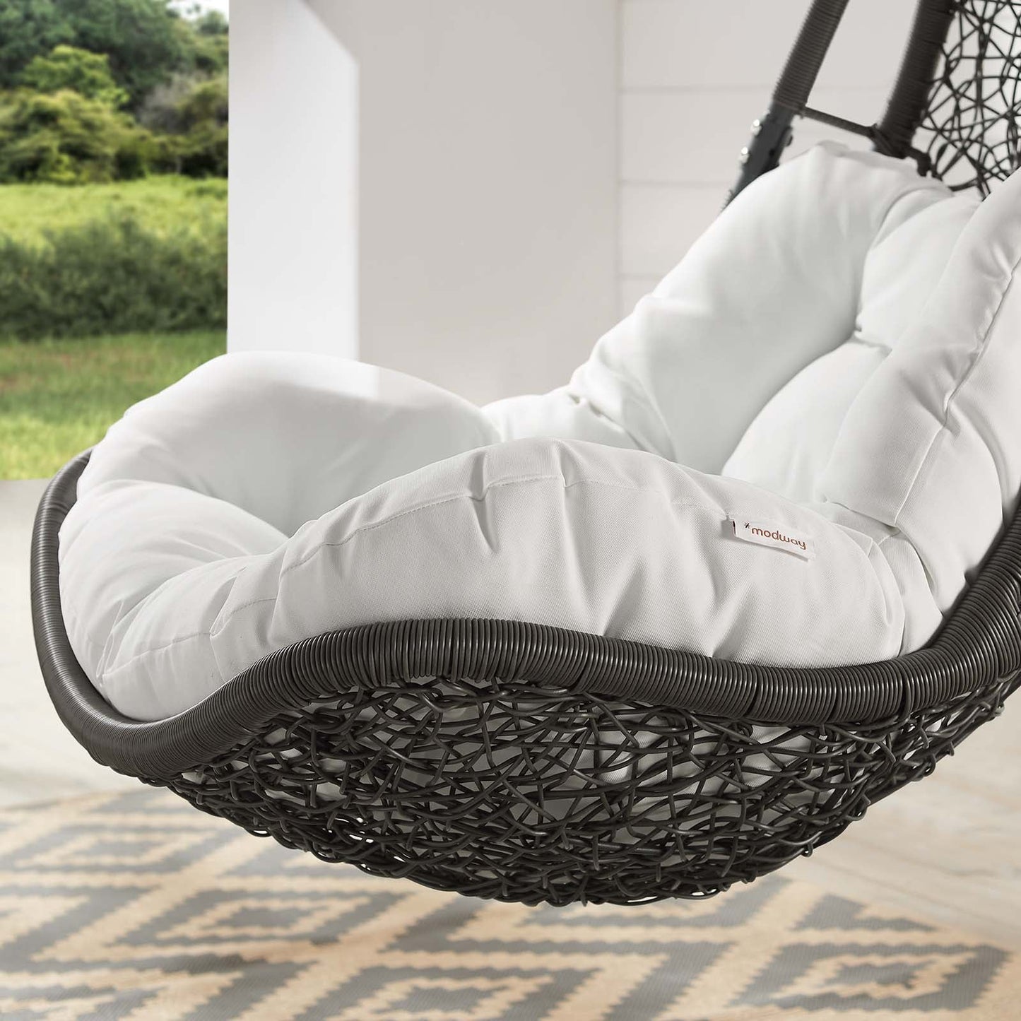 Abate Wicker Rattan Outdoor Patio Swing Chair Gray White EEI-2276-GRY-WHI-SET