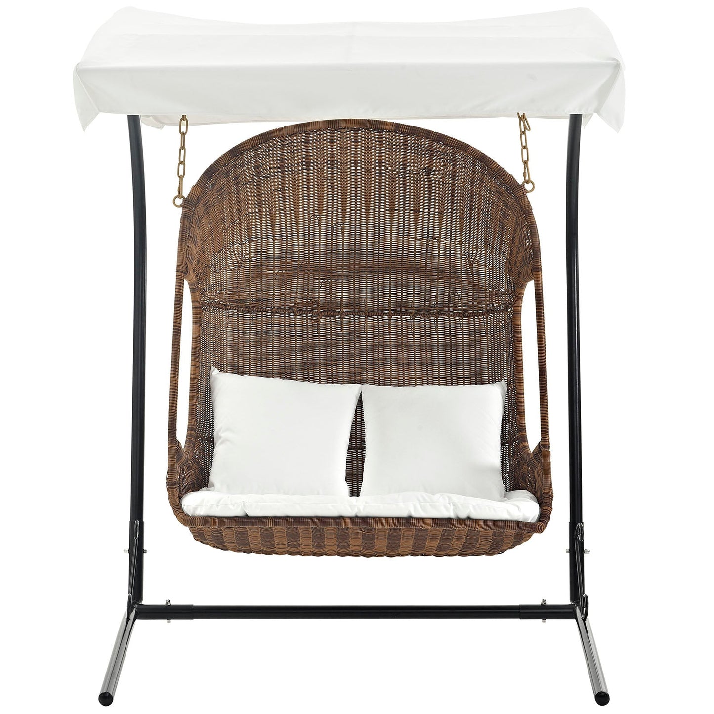 Vantage Outdoor Patio Swing Chair With Stand Brown White EEI-2278-BRN-WHI-SET