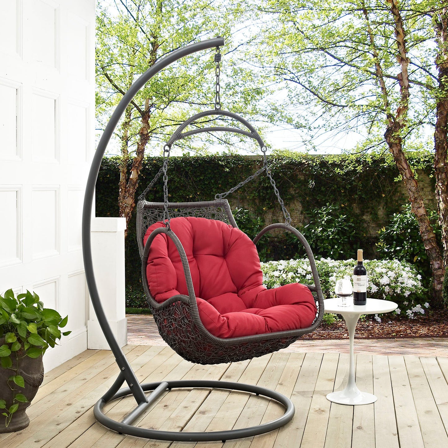 Arbor Outdoor Patio Wood Swing Chair Red EEI-2279-RED-SET