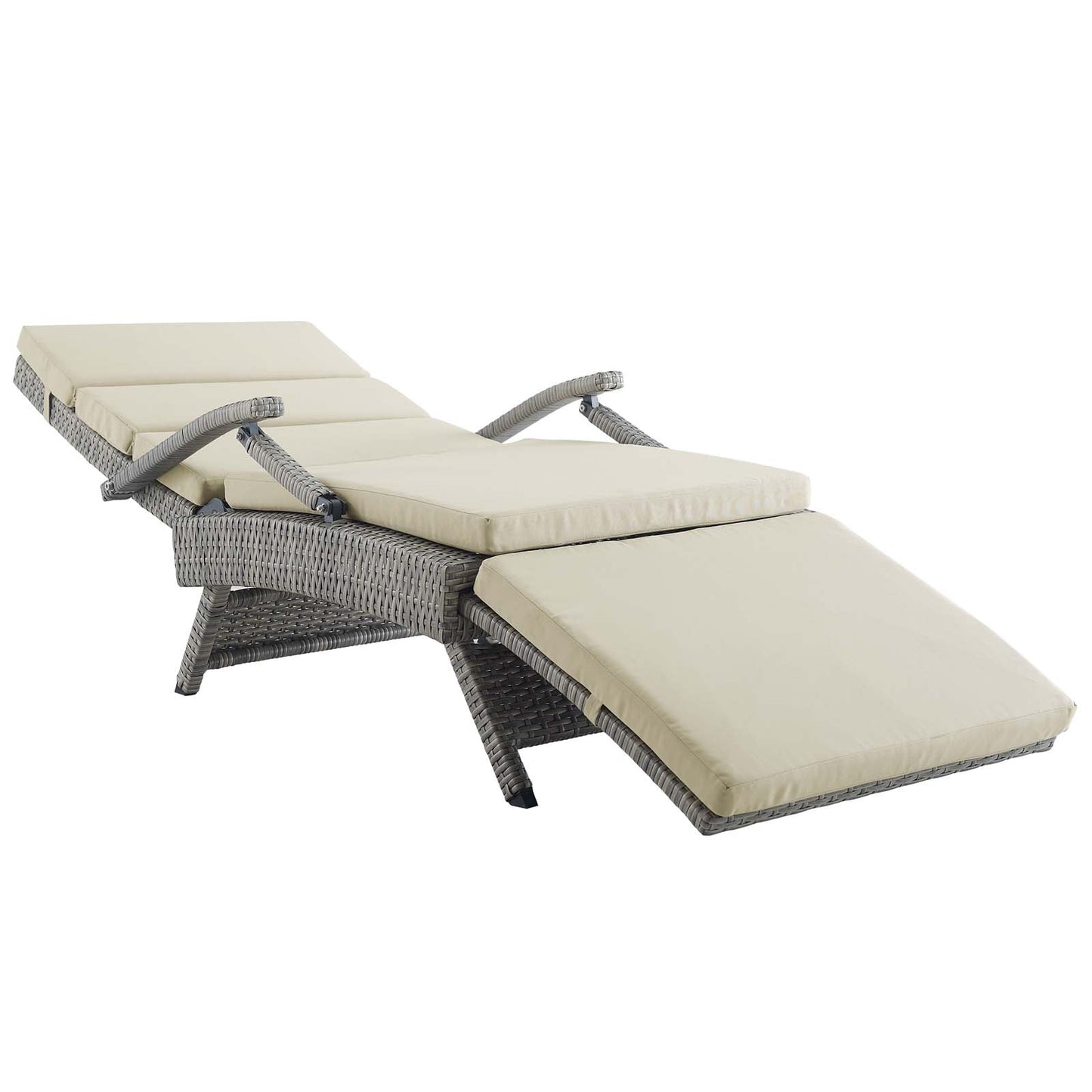 Envisage Chaise Outdoor Patio Wicker Rattan Lounge Chair Light Gray Beige EEI-2301-LGR-BEI