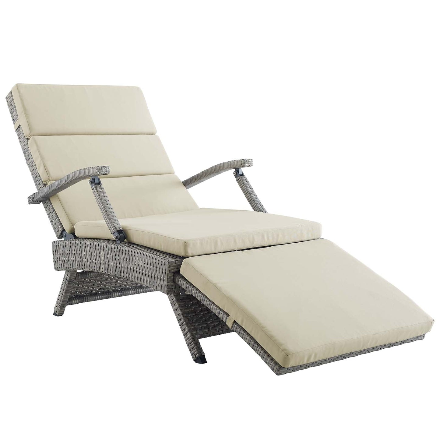 Envisage Chaise Outdoor Patio Wicker Rattan Lounge Chair Light Gray Beige EEI-2301-LGR-BEI