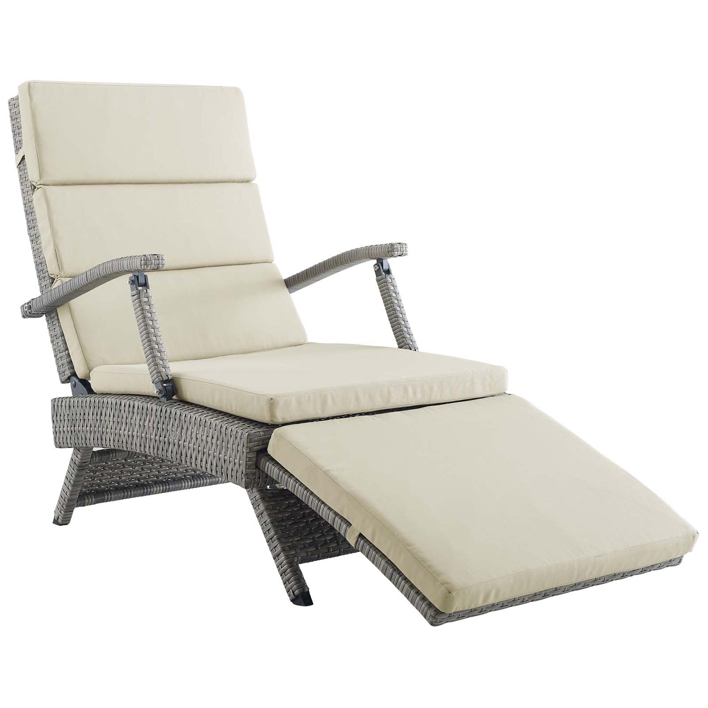 Envisage Chaise Outdoor Patio Wicker Rattan Lounge Chair Light Gray Beige EEI-2301-LGR-BEI