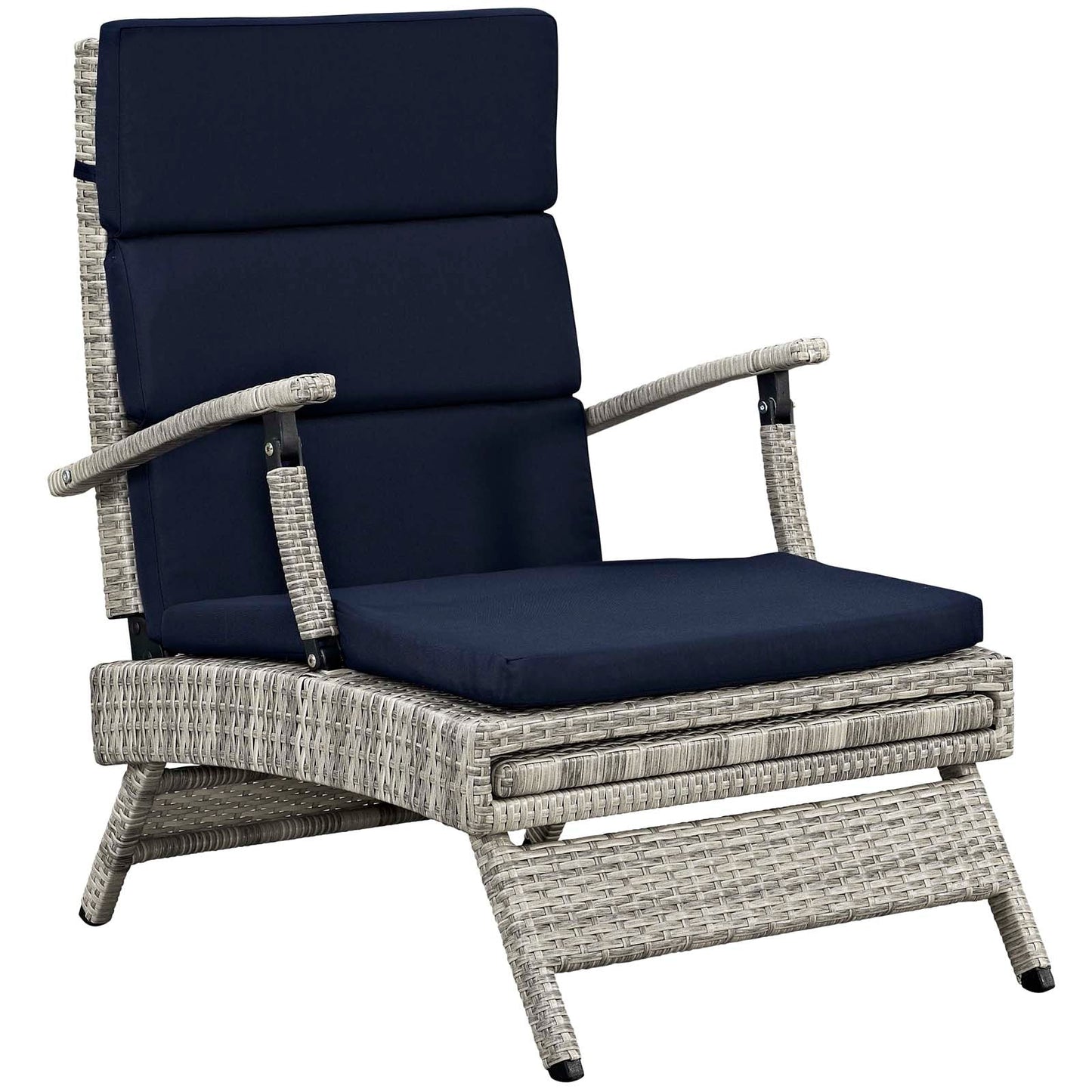 Envisage Chaise Outdoor Patio Wicker Rattan Lounge Chair Light Gray Navy EEI-2301-LGR-NAV