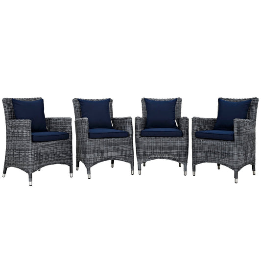 Summon 4 Piece Outdoor Patio Sunbrella® Dining Set Canvas Navy EEI-2314-GRY-NAV-SET