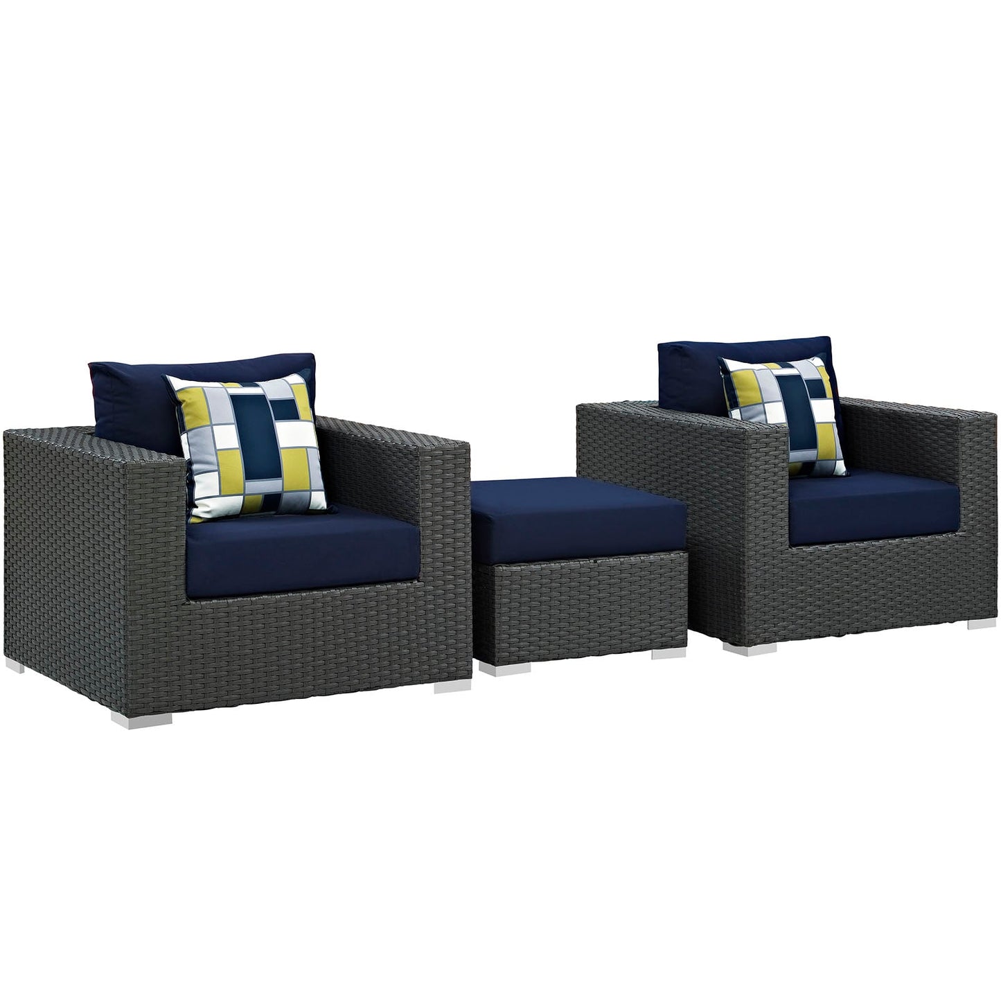 Sojourn 3 Piece Outdoor Patio Sunbrella® Sectional Set Canvas Navy EEI-2386-CHC-NAV-SET