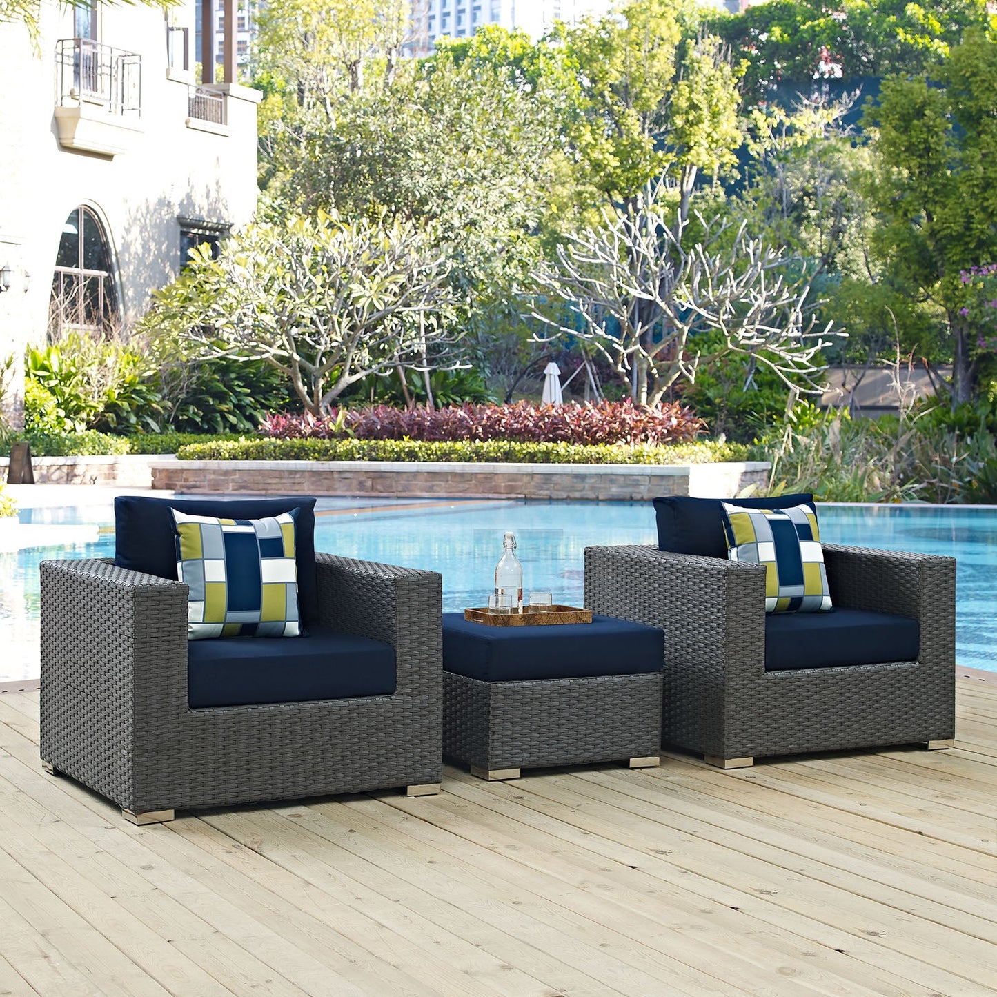 Sojourn 3 Piece Outdoor Patio Sunbrella® Sectional Set Canvas Navy EEI-2386-CHC-NAV-SET