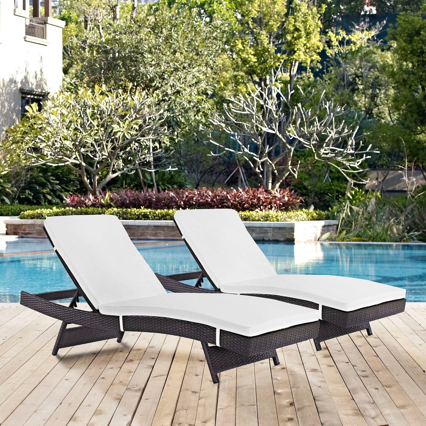 Convene Chaise Outdoor Patio Set of 2 Espresso White EEI-2428-EXP-WHI-SET