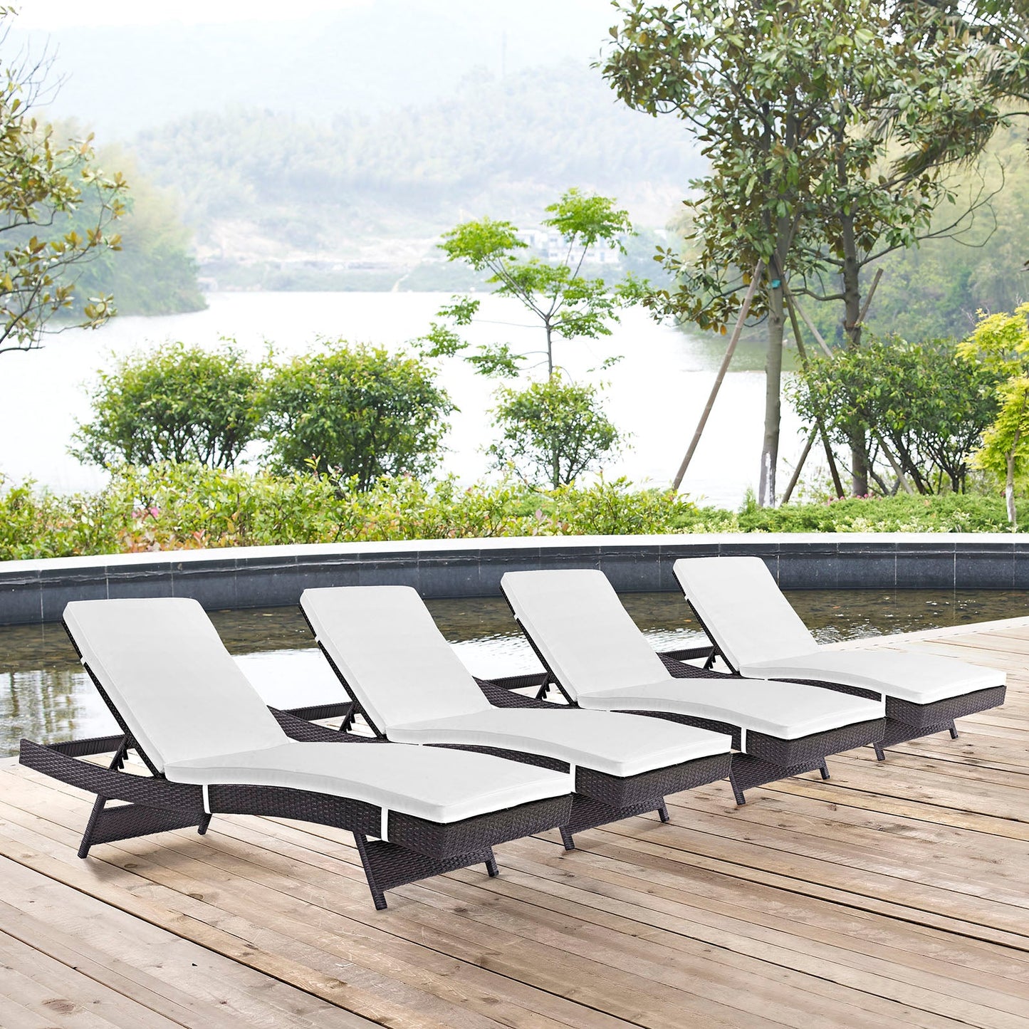 Convene Chaise Outdoor Patio Set of 4 Espresso White EEI-2429-EXP-WHI-SET