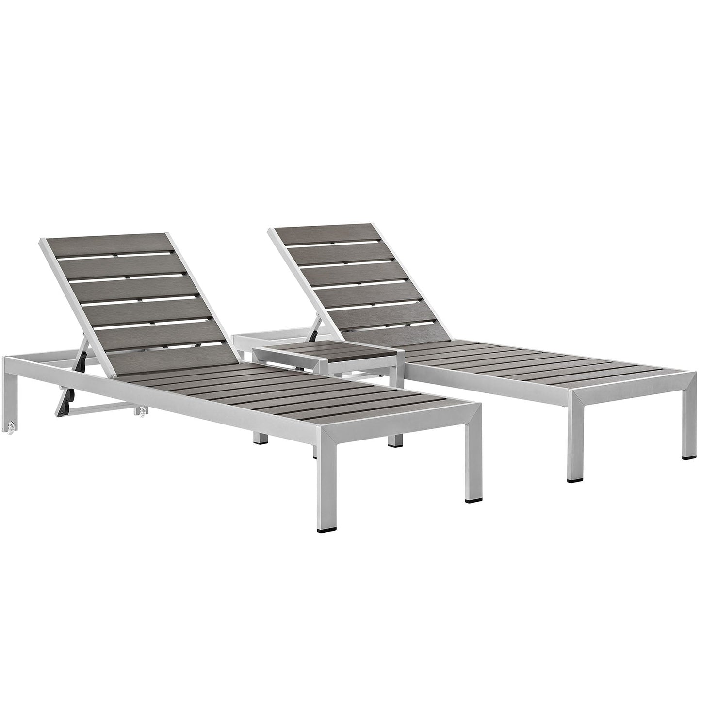 Shore 3 Piece Outdoor Patio Aluminum Set Silver Gray EEI-2466-SLV-GRY-SET