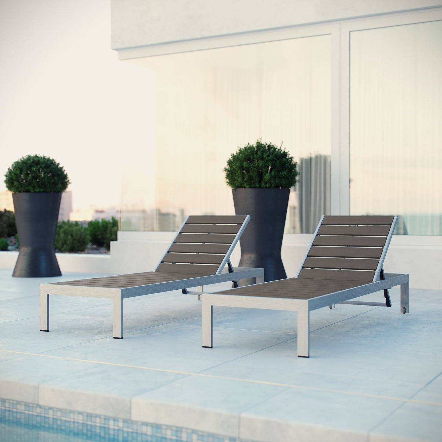 Shore Chaise Outdoor Patio Aluminum Set of 2 Silver Gray EEI-2467-SLV-GRY-SET