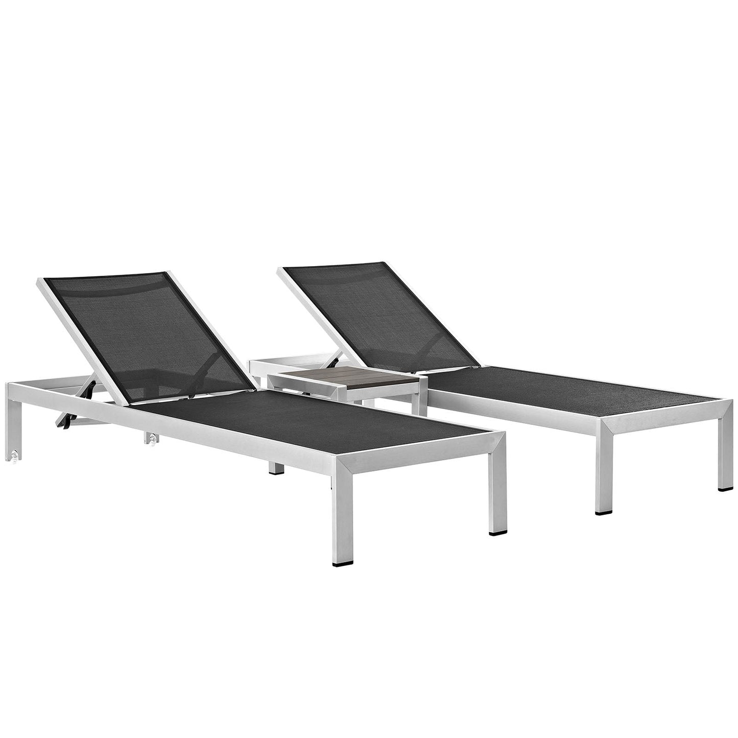 Shore 3 Piece Outdoor Patio Aluminum Set Silver Black EEI-2471-SLV-BLK-SET