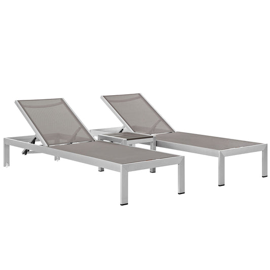 Shore 3 Piece Outdoor Patio Aluminum Set Silver Gray EEI-2471-SLV-GRY-SET