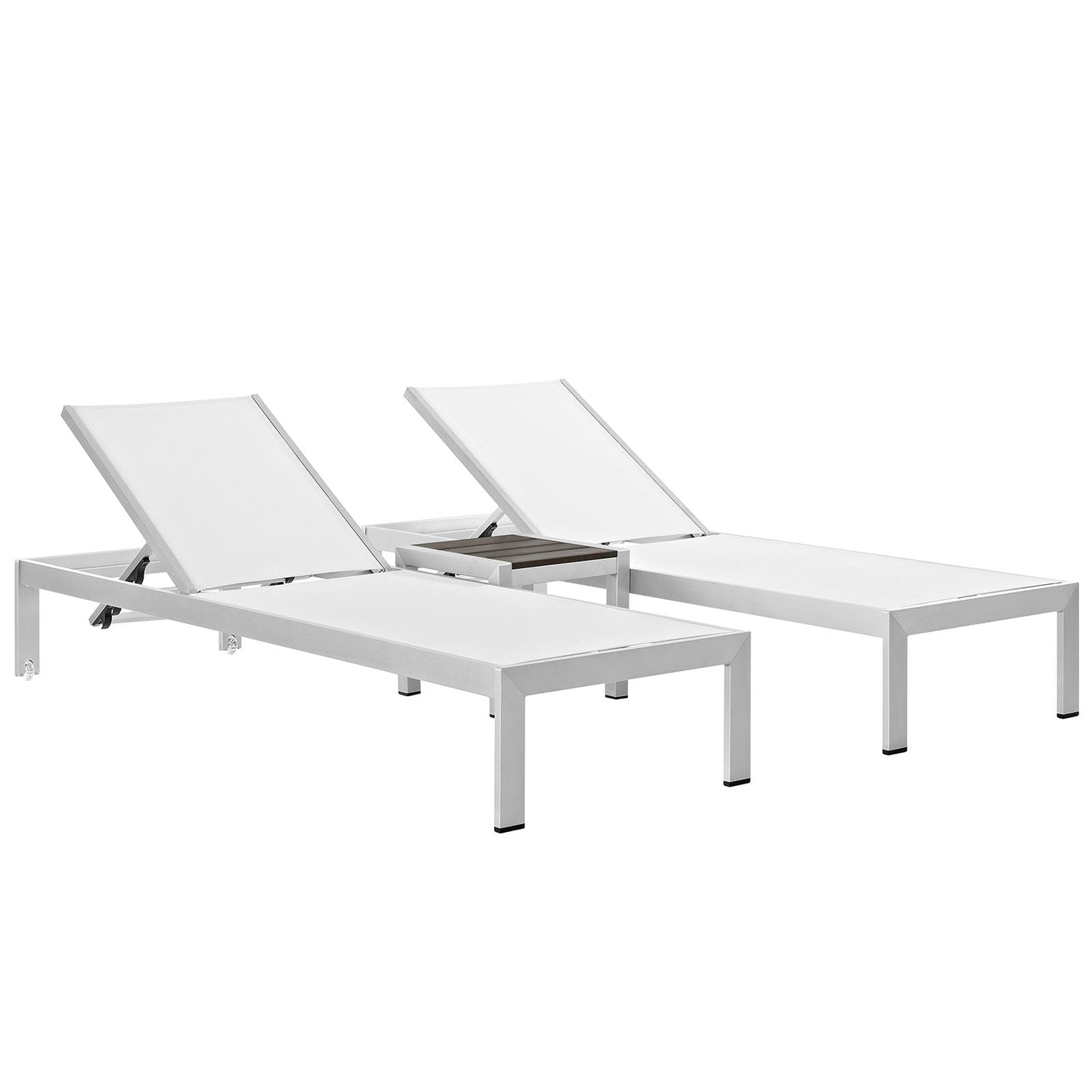 Shore 3 Piece Outdoor Patio Aluminum Set Silver White EEI-2471-SLV-WHI-SET